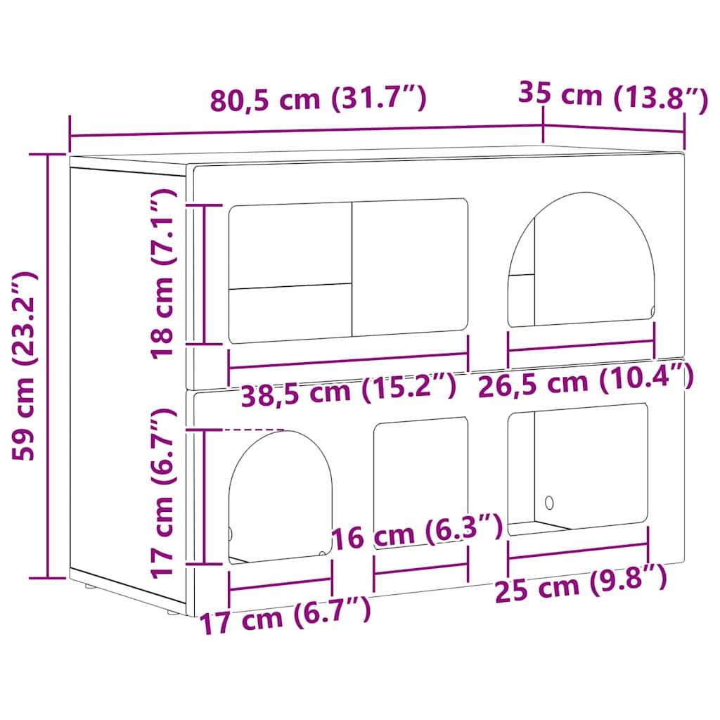 Draufsicht eines Schranks mit Gesamtabmessungen: 80,5 cm (31,7