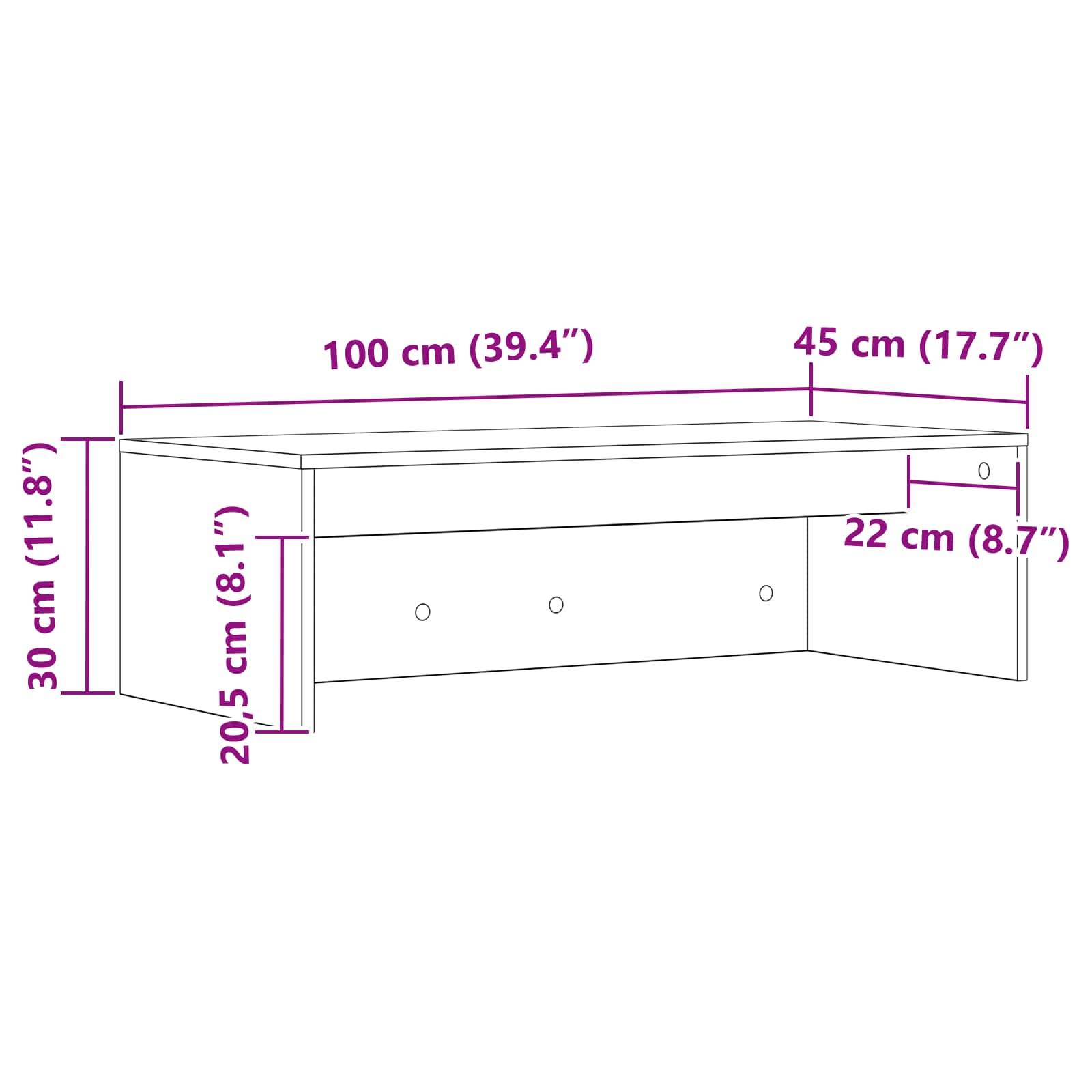 Eine Linienzeichnung eines rechteckigen Tisches mit Maßen: 100 cm (39,4