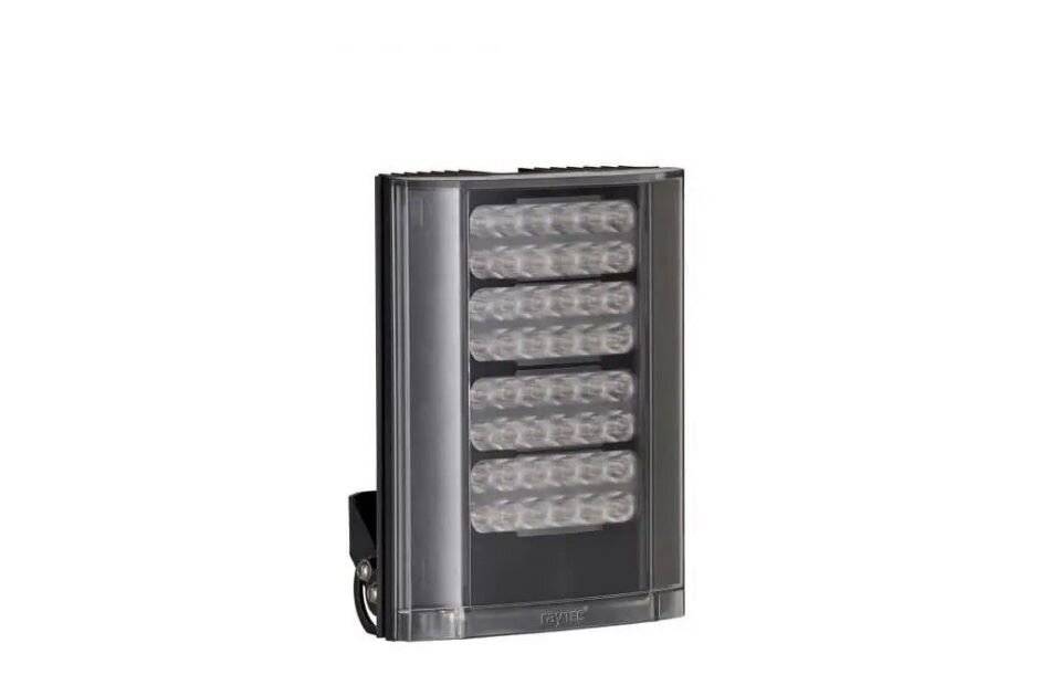 Schwarzes rechteckiges LED-Leuchtengehäuse mit mehreren horizontalen Linsenreihen, dargestellt auf weißem Hintergrund.
