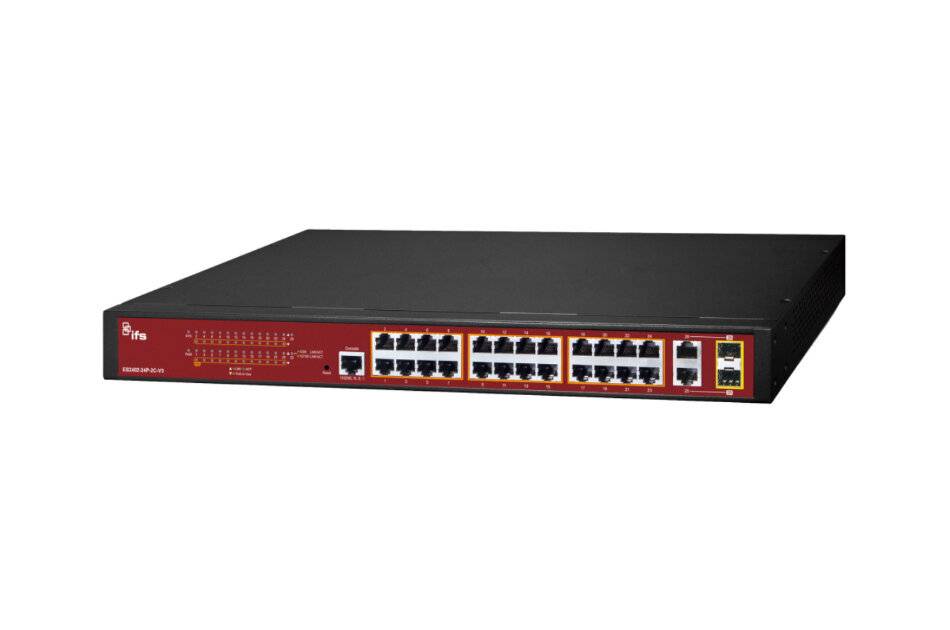 IFS ES2402-24P-2C-V3, Fast Ethernet PoE-AT Switch, managed, 24 Ports PoE, 2x Gig Uplinks, Web Smart