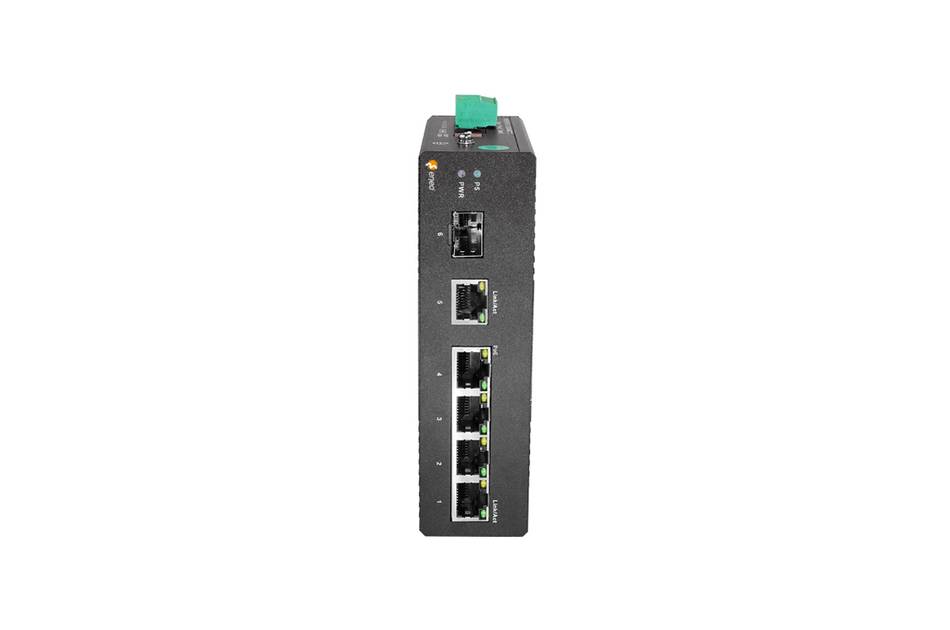 eneo NSUI-3004M0A, Gigabit Switch Industrie, Unmanaged, 4x PoE, 1xRJ45, 1xSFP, max 30W pro Port, -40°C~75°C, 44~57 VDC,
