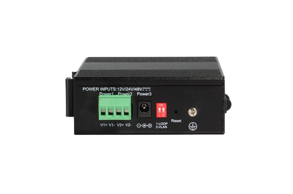 eneo NSUI-3004M0A, Gigabit Switch Industrie, Unmanaged, 4x PoE, 1xRJ45, 1xSFP, max 30W pro Port, -40°C~75°C, 44~57 VDC,