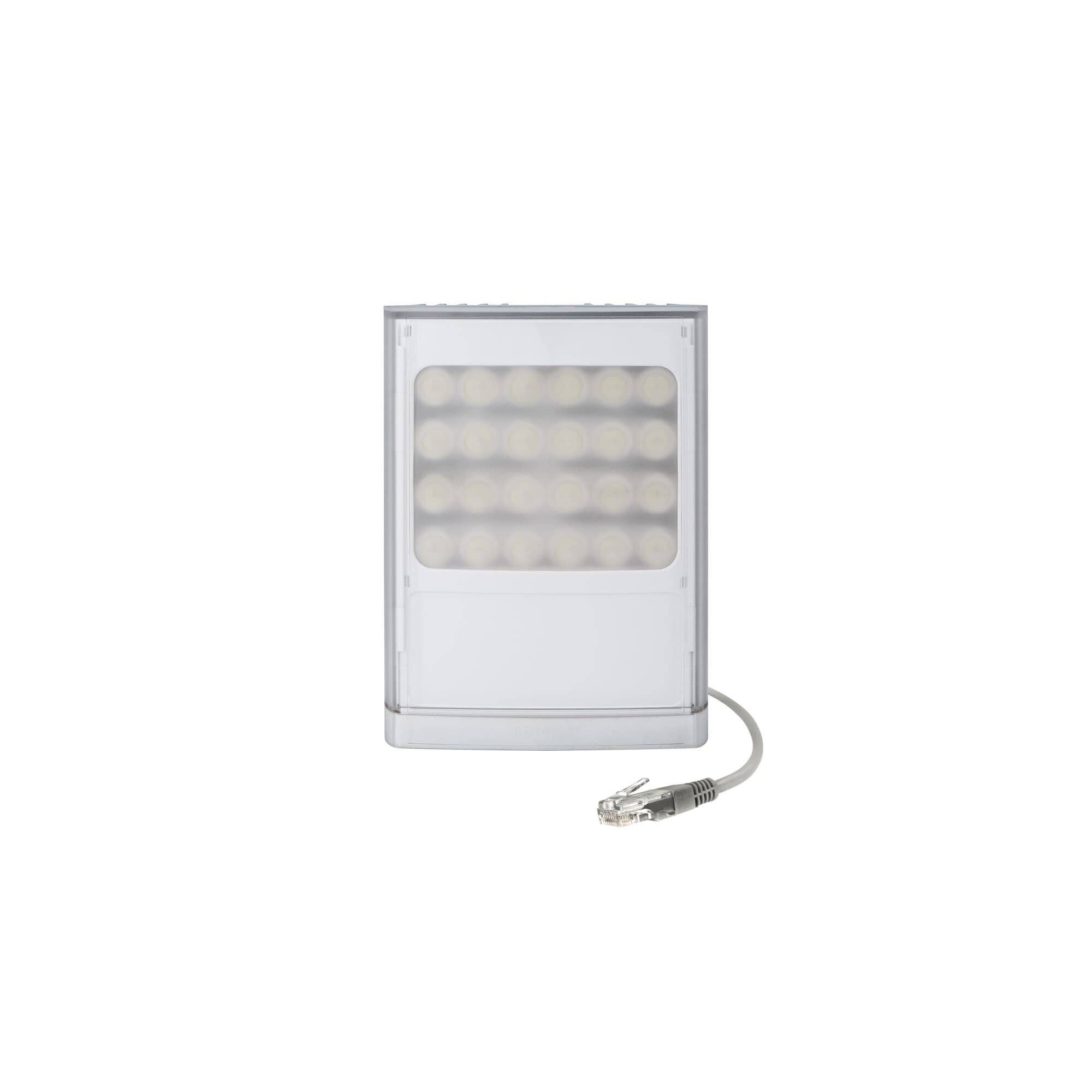 Ein kleines rechteckiges LED-Lichtmodul mit sichtbarem Stromkabel und Stecker, dargestellt vor einem schlichten weißen Hintergrund.