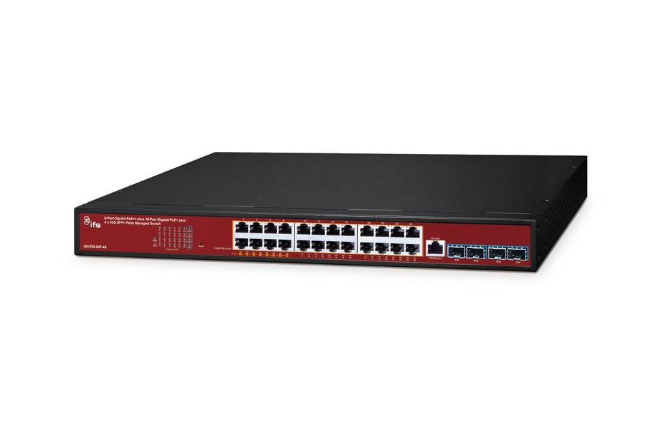 IFS NS4703-24P-4X, Gigabit-Backbone Netzwerk Switch managed, 8 Ports ,it PoE++ 4xSFP/SFP+ 4-10G Uplink