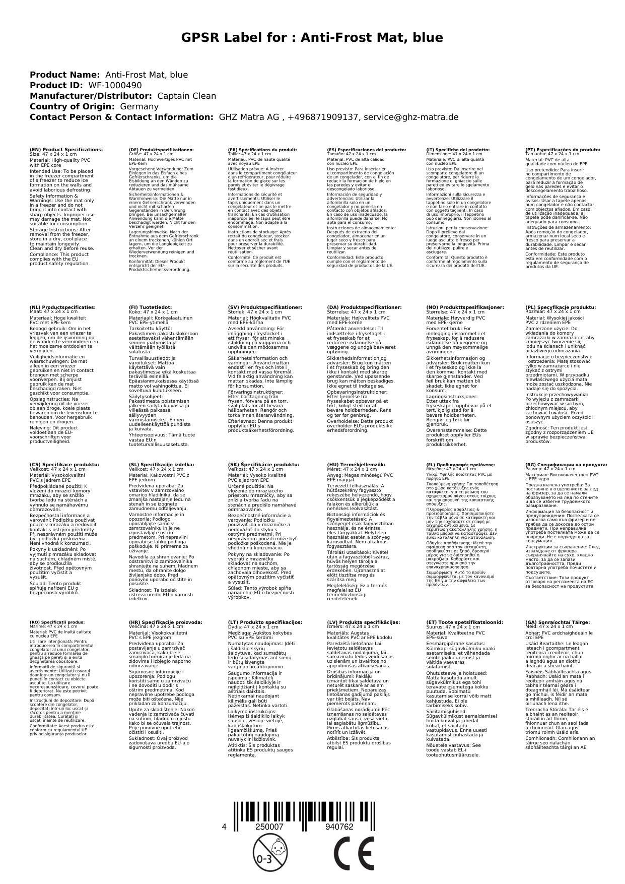 Anti-Gefriermatte, blau