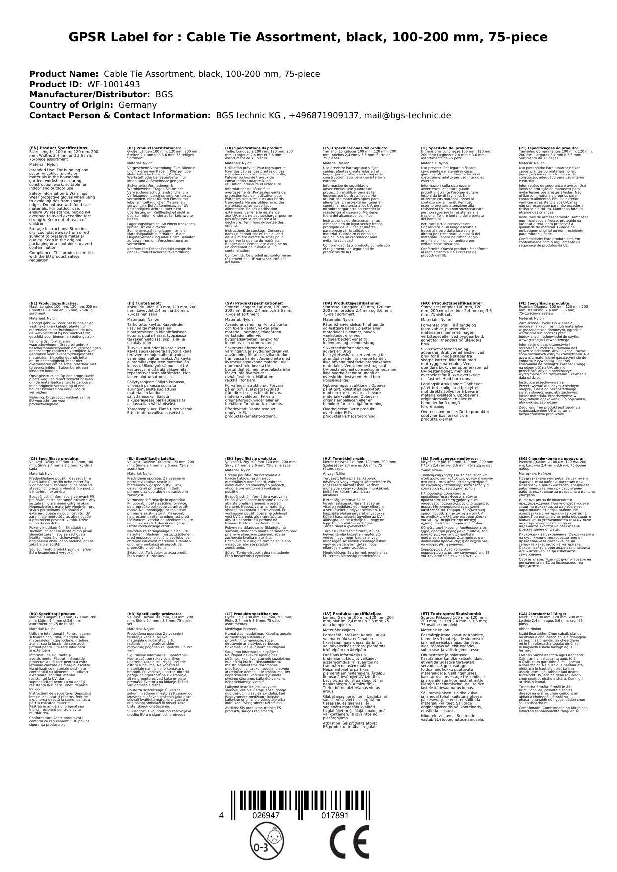 Kabelbinder-Sortiment, schwarz, 100-200 mm, 75-tlg.