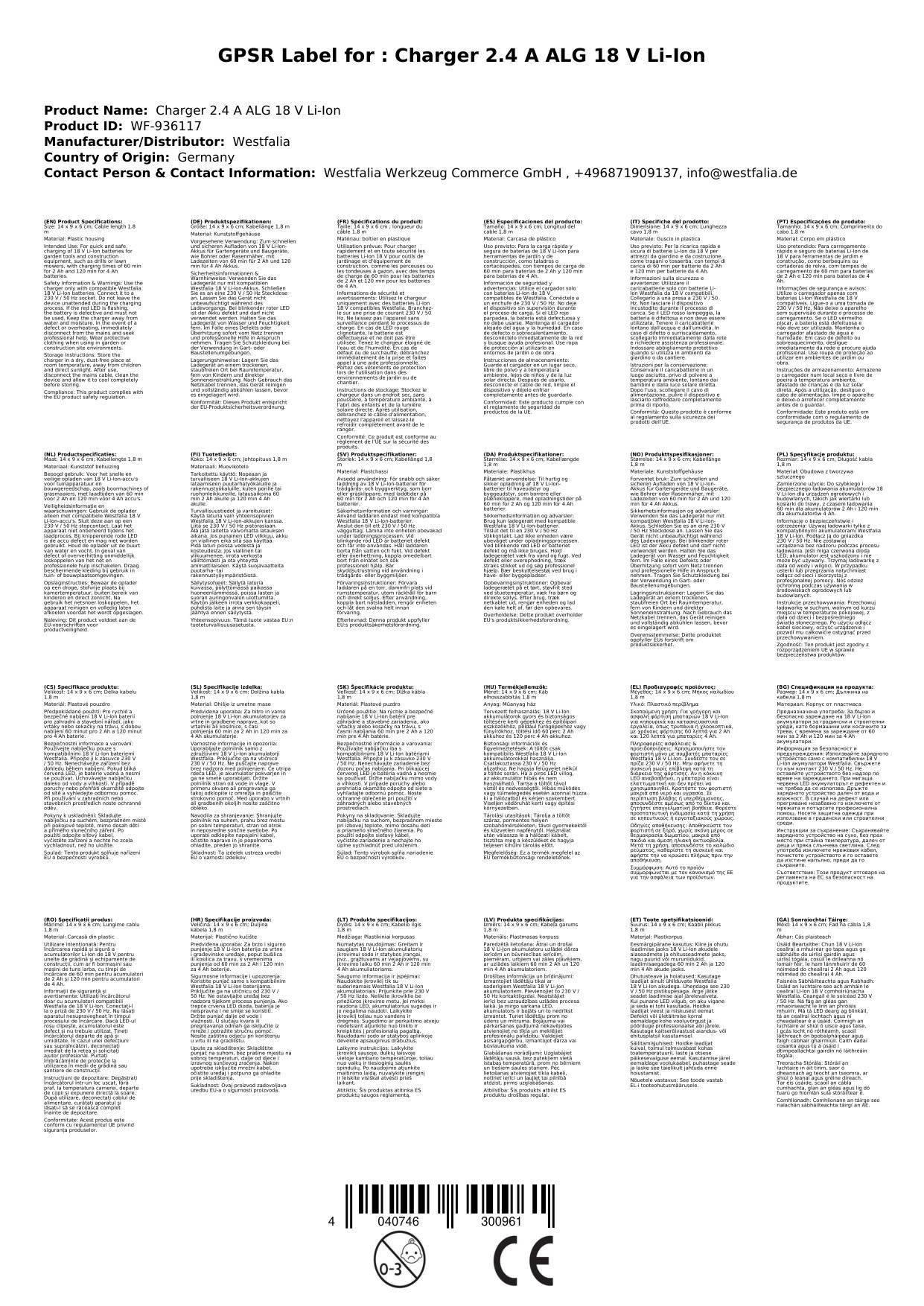 Ladegerät 2,4 A ALG 18 V Li-Ion