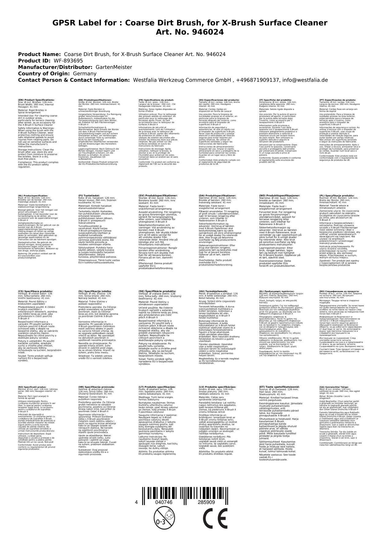 Grobschmutzbürste, für X-Brush Flächenreiniger Art.-Nr. 946024