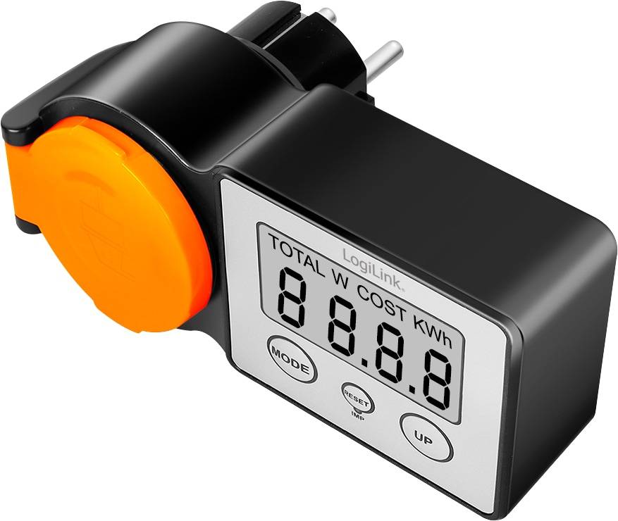 LOGILINK Außensteckdose EM0007, mit Energiekostenmesser, 2"-LCD-Display, Schutzklappe