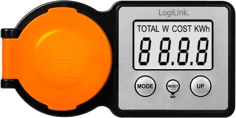 LOGILINK Außensteckdose EM0007, mit Energiekostenmesser, 2"-LCD-Display, Schutzklappe