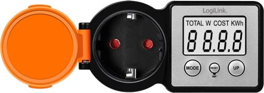 LOGILINK Außensteckdose EM0007, mit Energiekostenmesser, 2"-LCD-Display, Schutzklappe