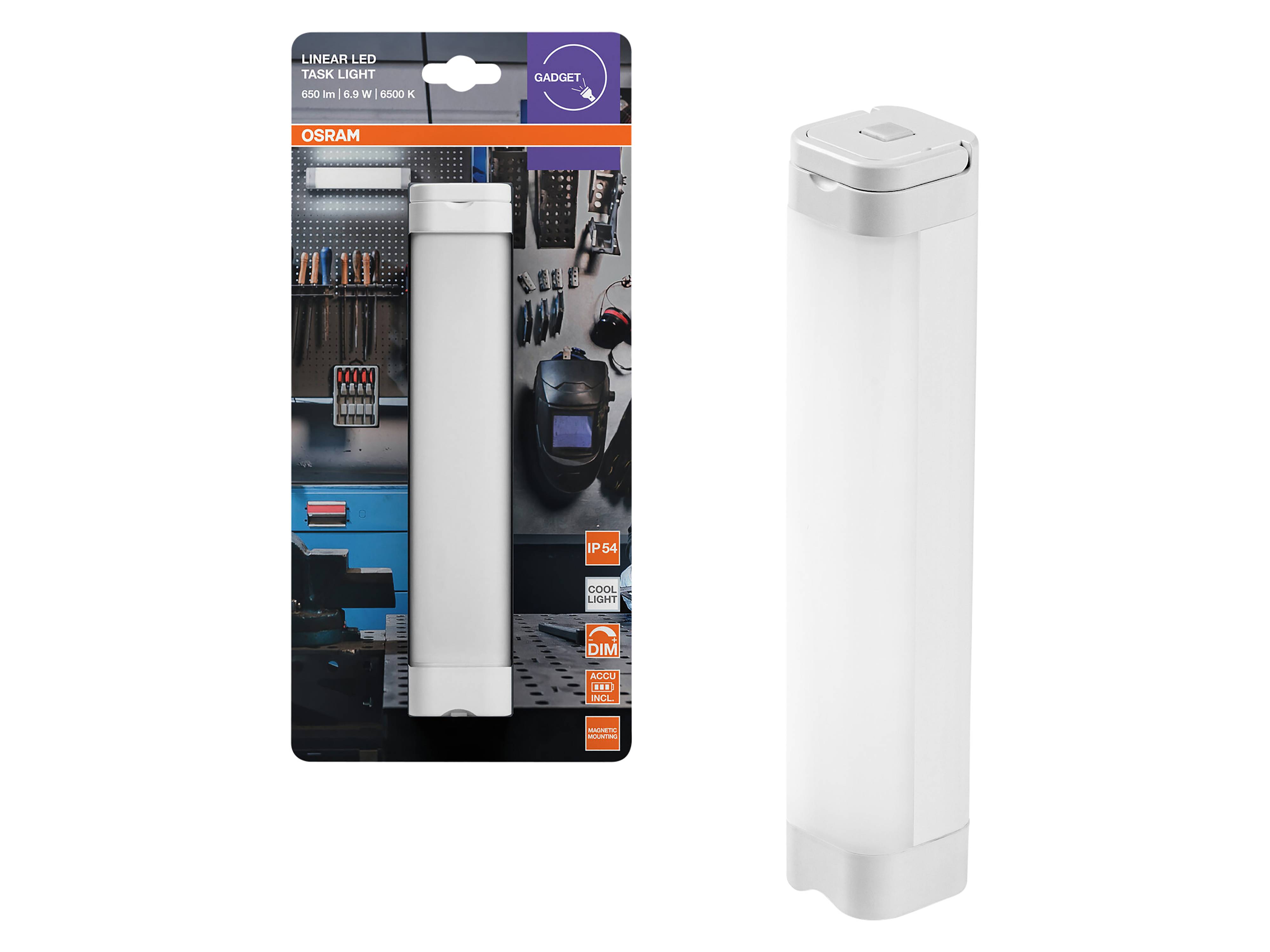 OSRAM LED-Akku-Arbeitsleuchte, 6,9W, 6500K, 400lm, kaltweiß, IP54, weiß