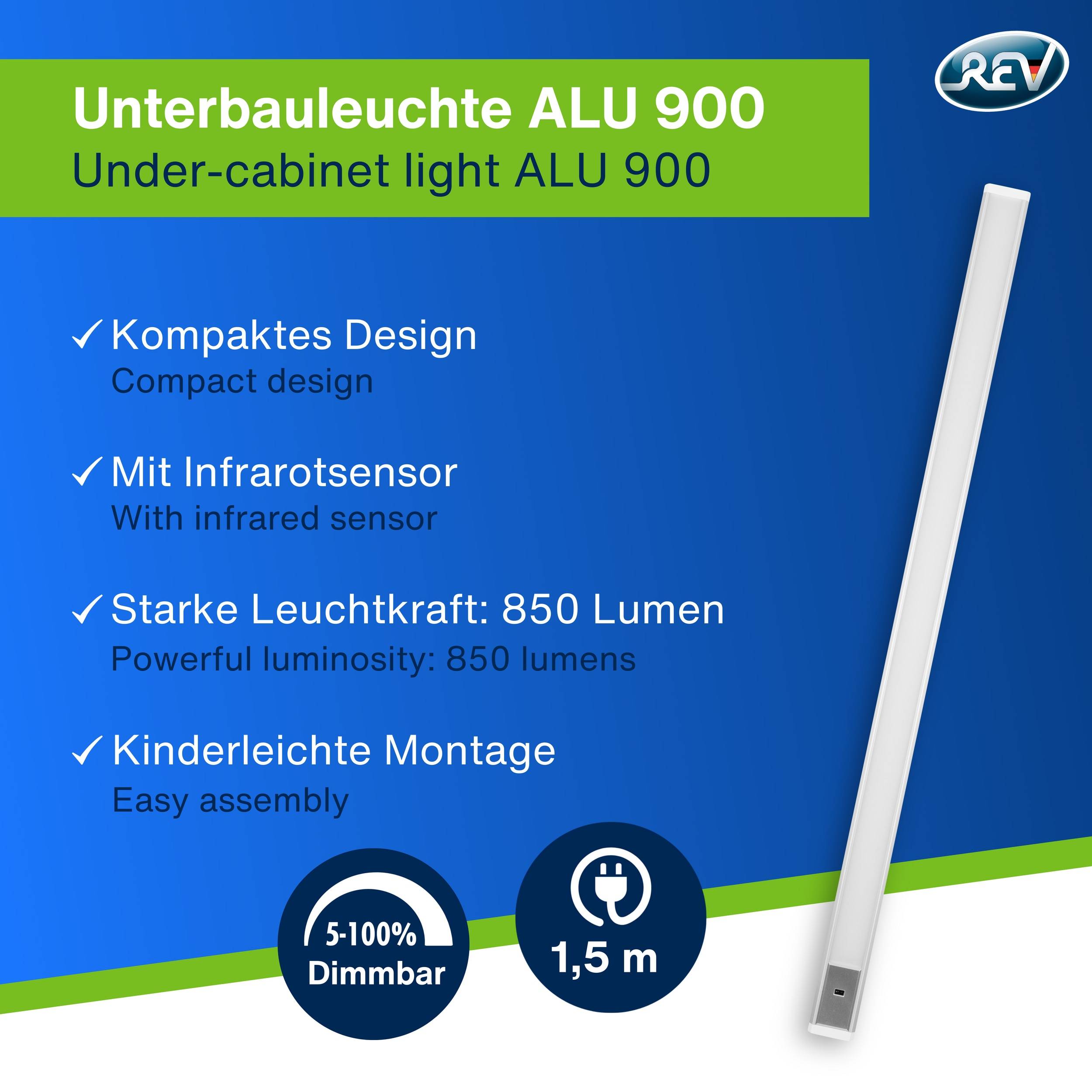 REV LED-Unterbauleuchte Alu, 10W, 3000K, 850lm, warmweiß, IP20, 90 cm
