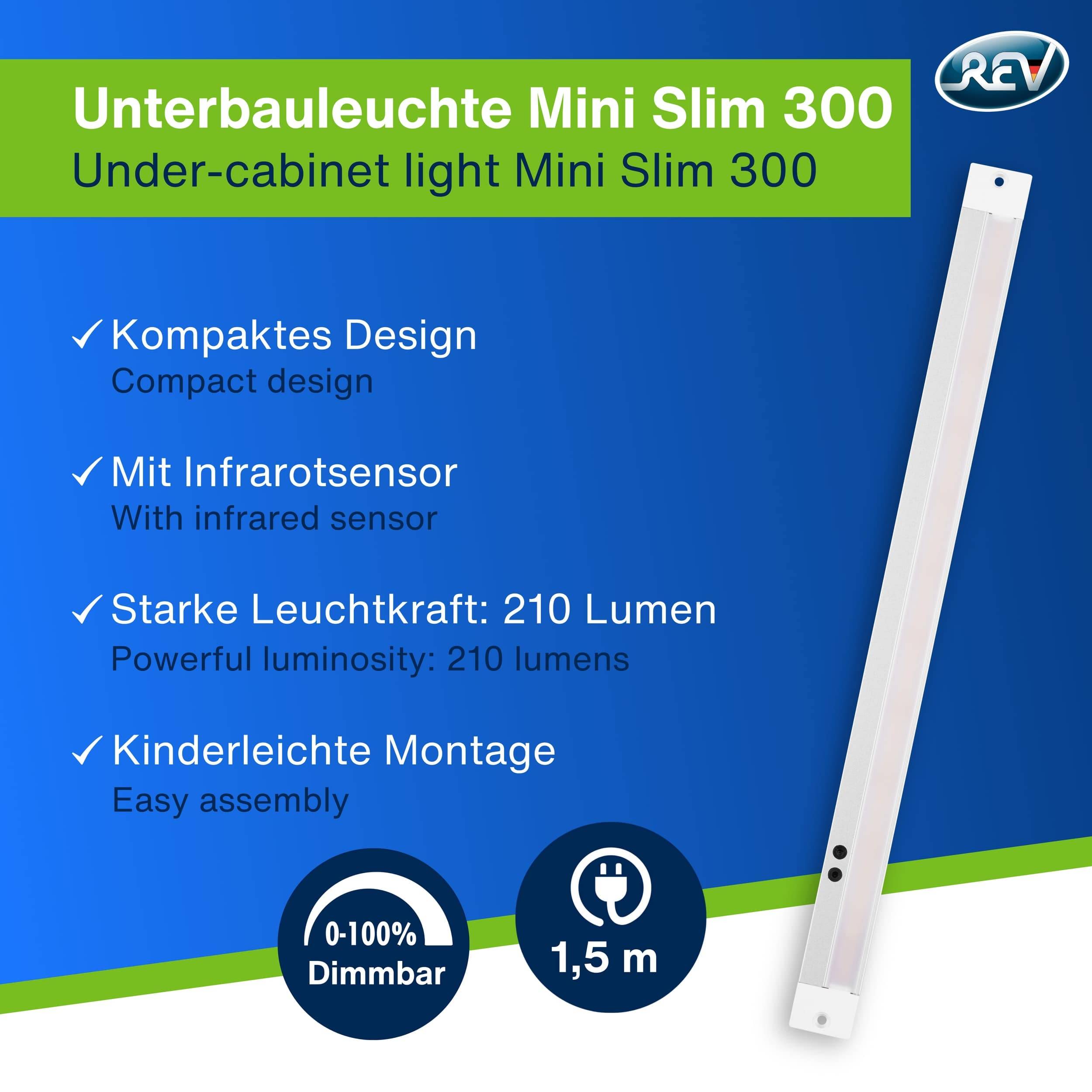 REV LED-Unterbauleuchte Mini Slim, 3W, 3000K, 210lm, warmweiß, IP20, 30 cm