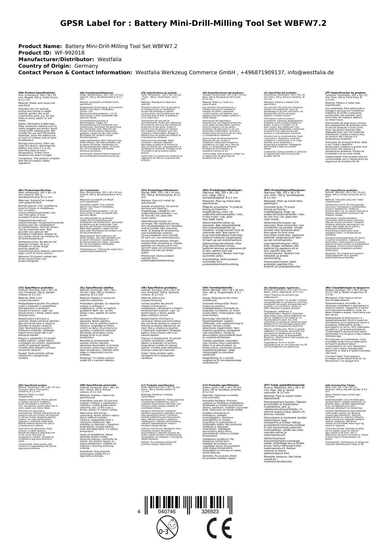 Akku Mini-Bohr-Fräswerkzeug-Set WBFW7.2