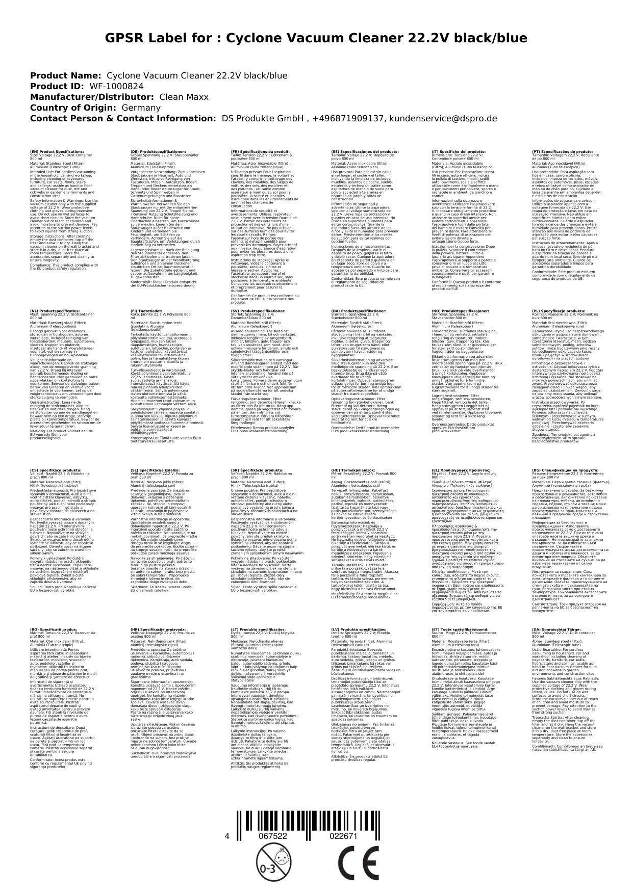 Zyklon-Staubsauger 22,2V schwarz/blau