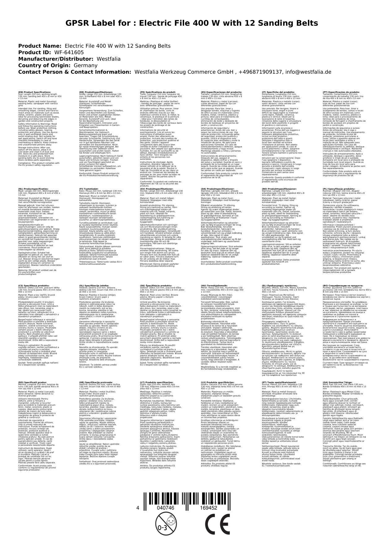 Elektrische Feile 400 W mit 12 Schleifbändern