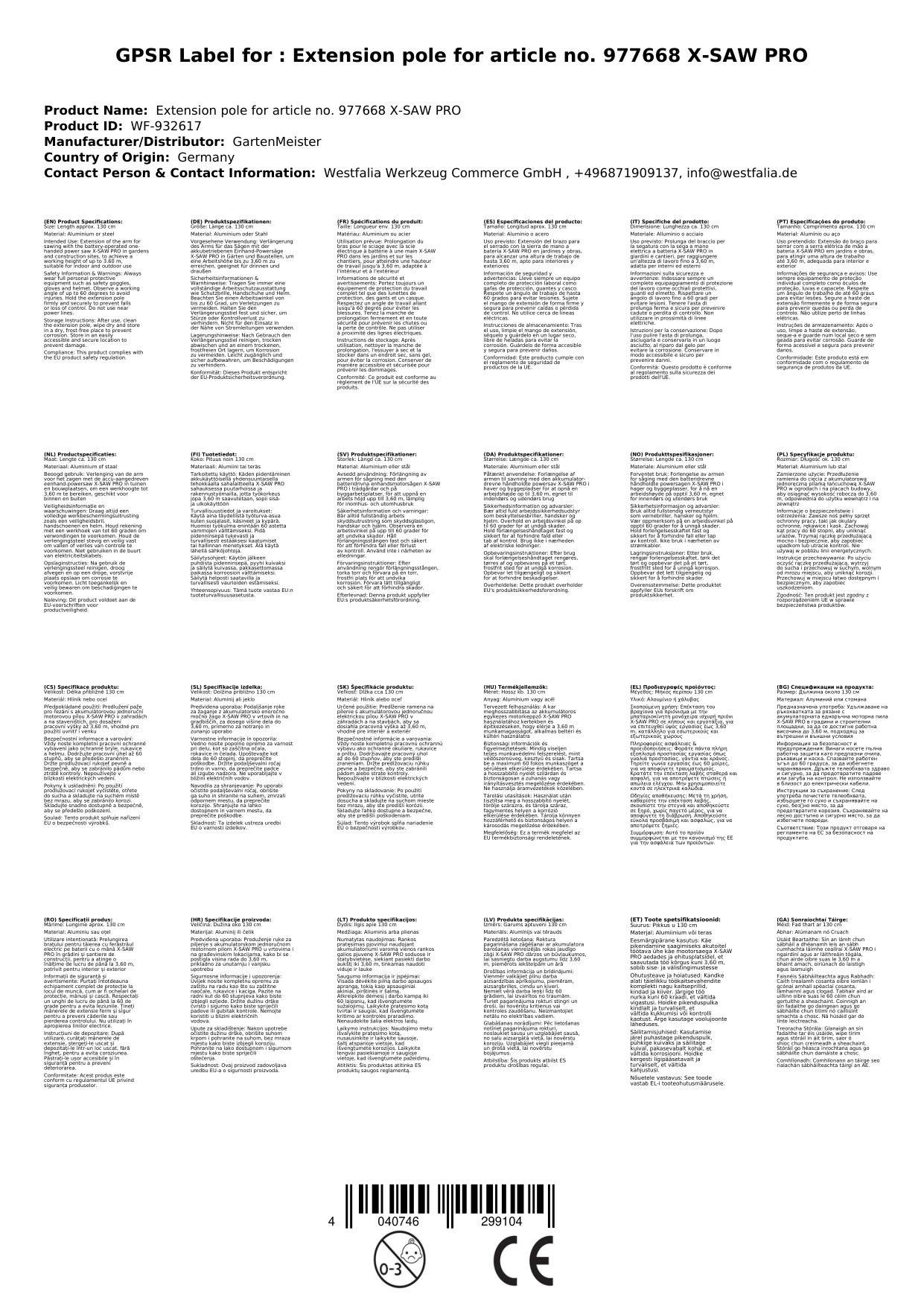 Verlängerungsstiel zur Art.-Nr. 977668 X-SAW PRO