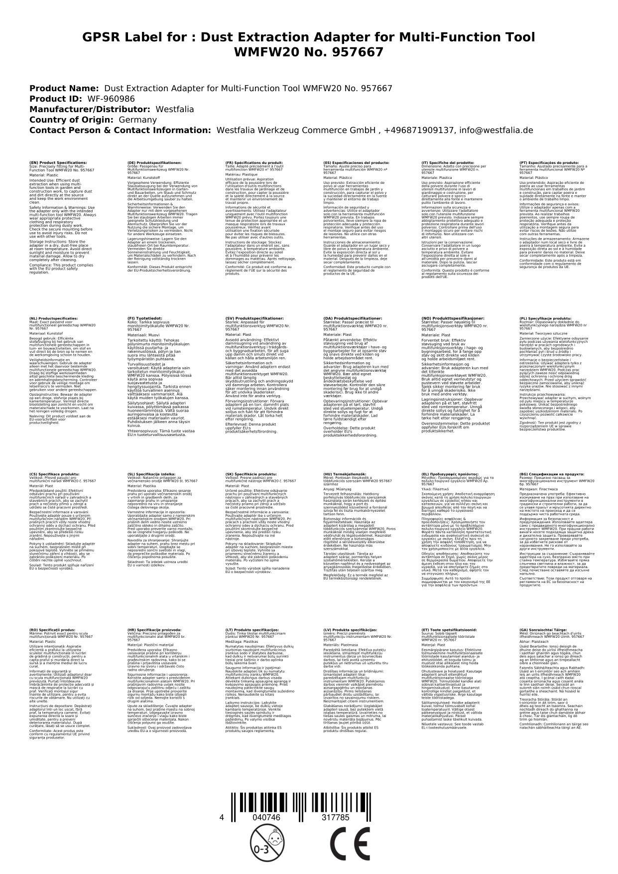 Absaugadapter für Multifunktionswerkzeug WMFW20 Nr. 957667