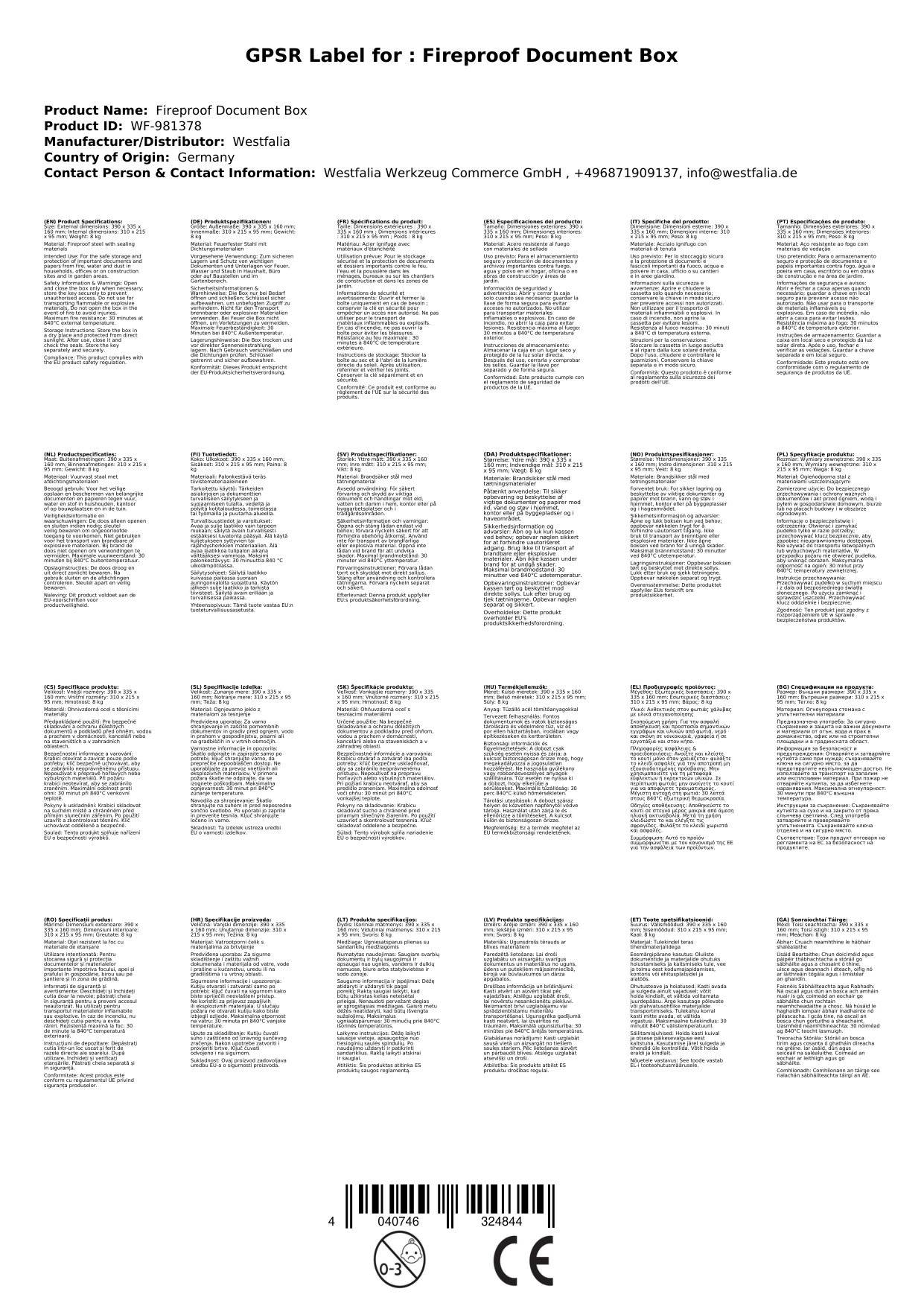 Dokumentenbox feuerfest