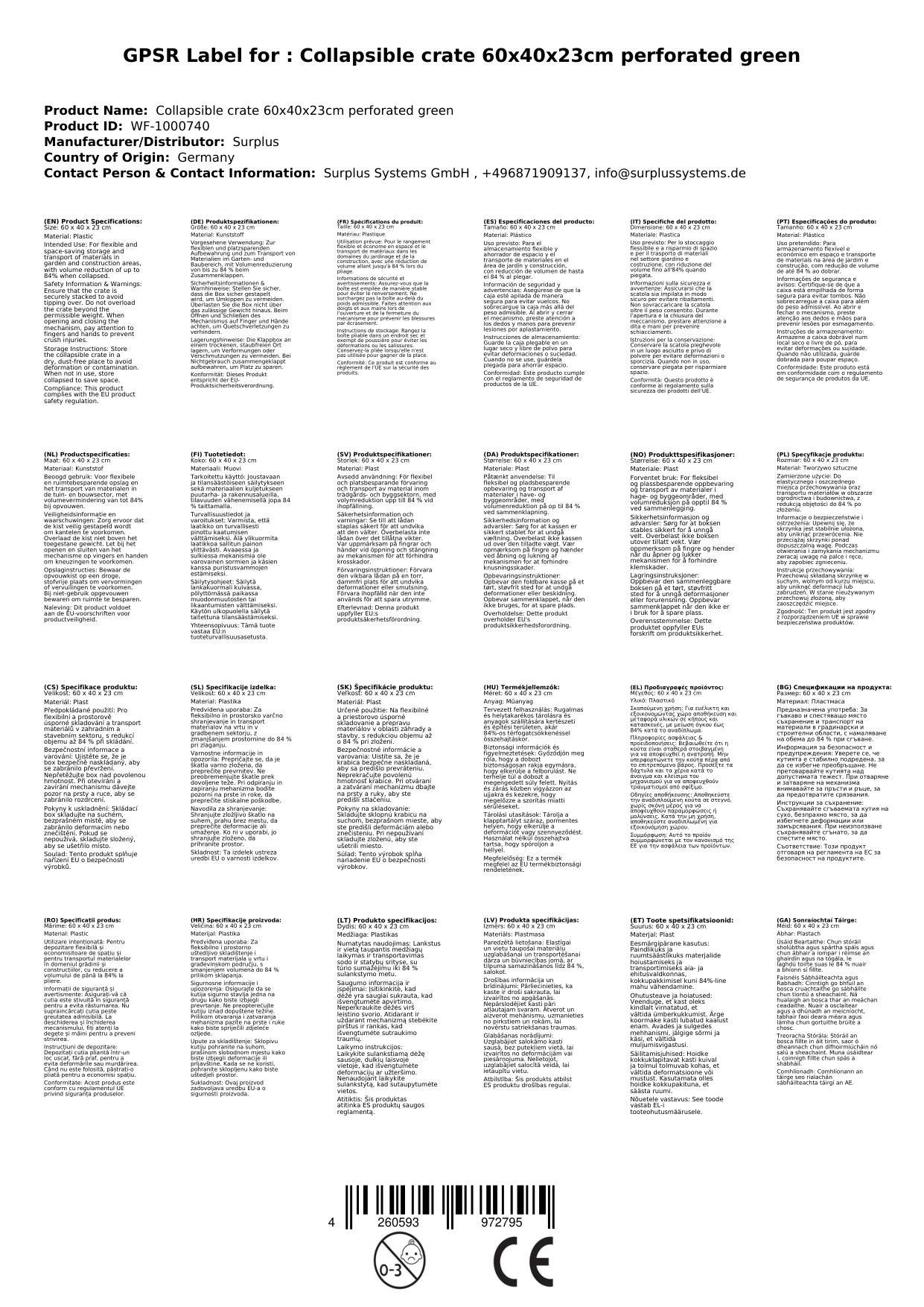 Klappbox 60x40x23cm durchbrochen grün