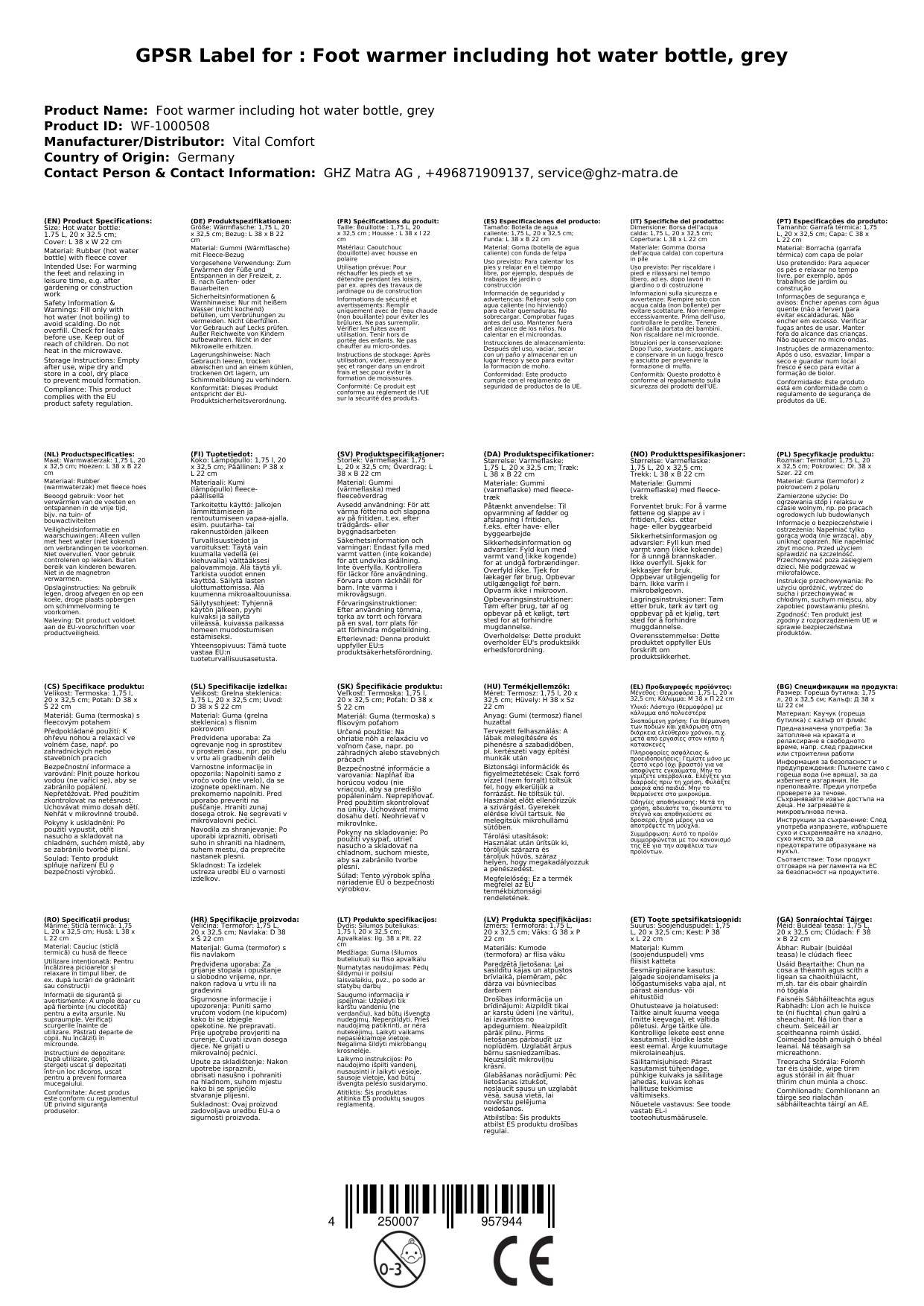 Fußwärmer inkl. Wärmflasche, grau