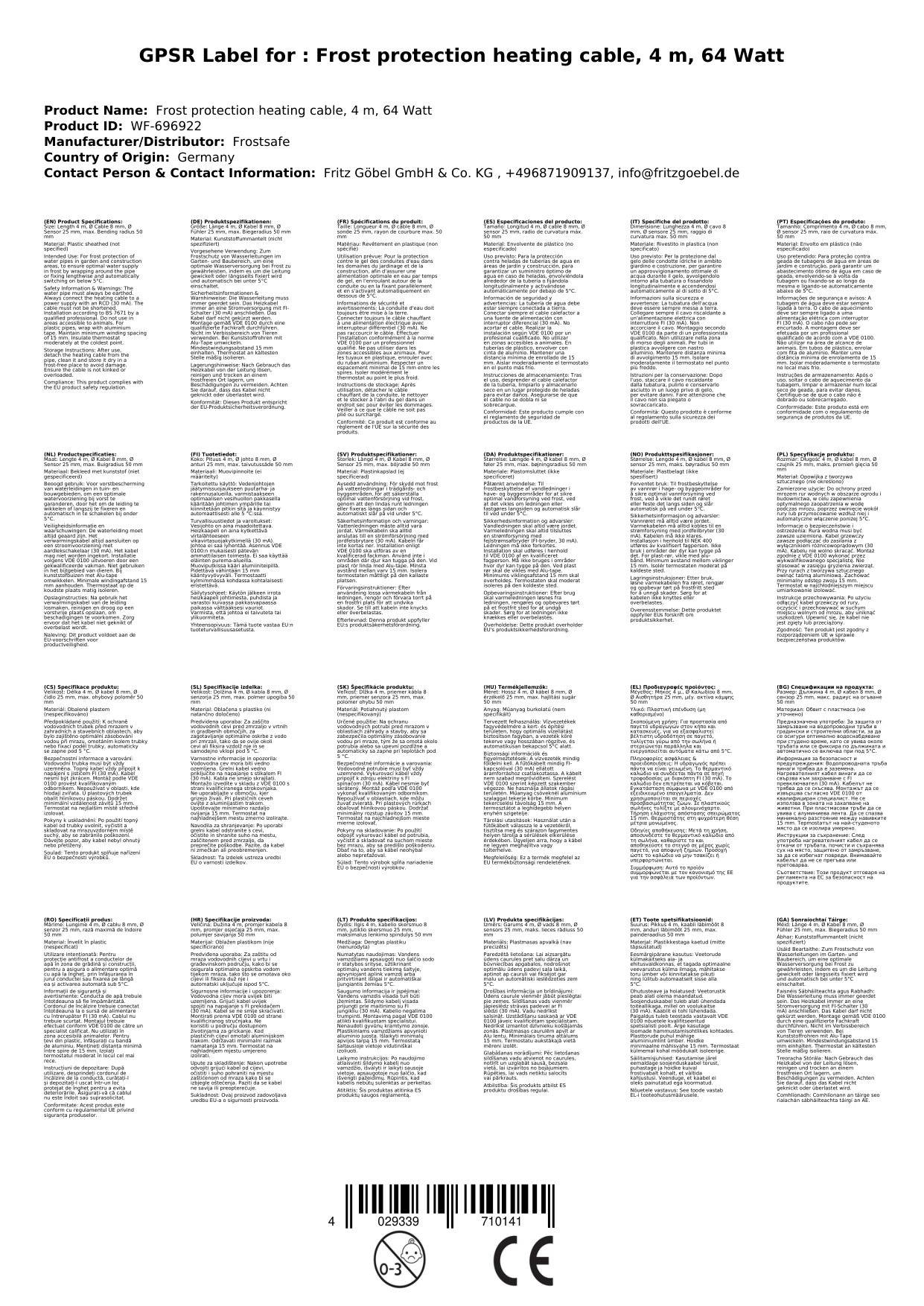 Frostschutz Heizleitung, 4 m, 64 Watt