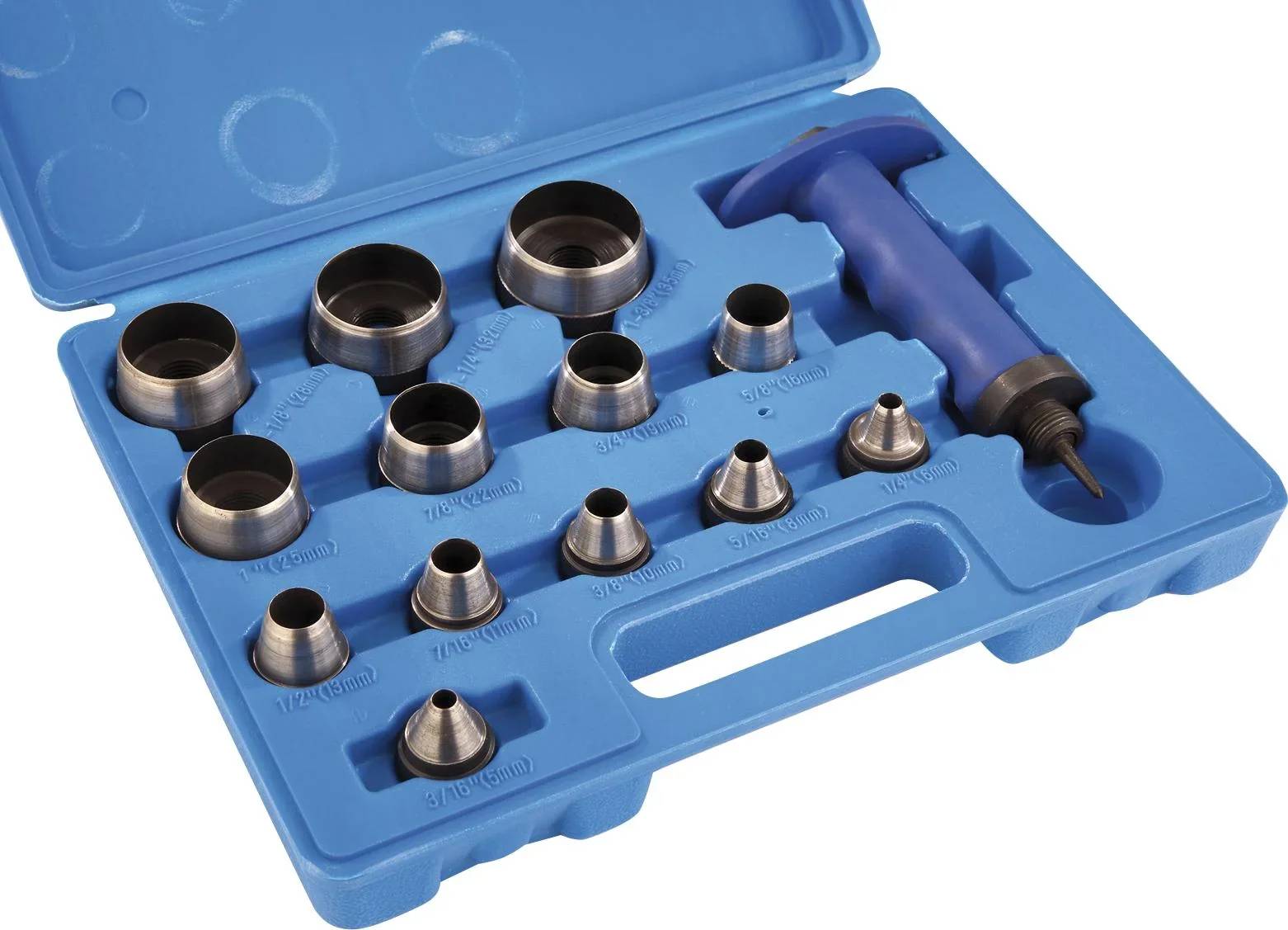 Locheisen Satz 14-teilig mit Zentrierdorn 5-35 mm