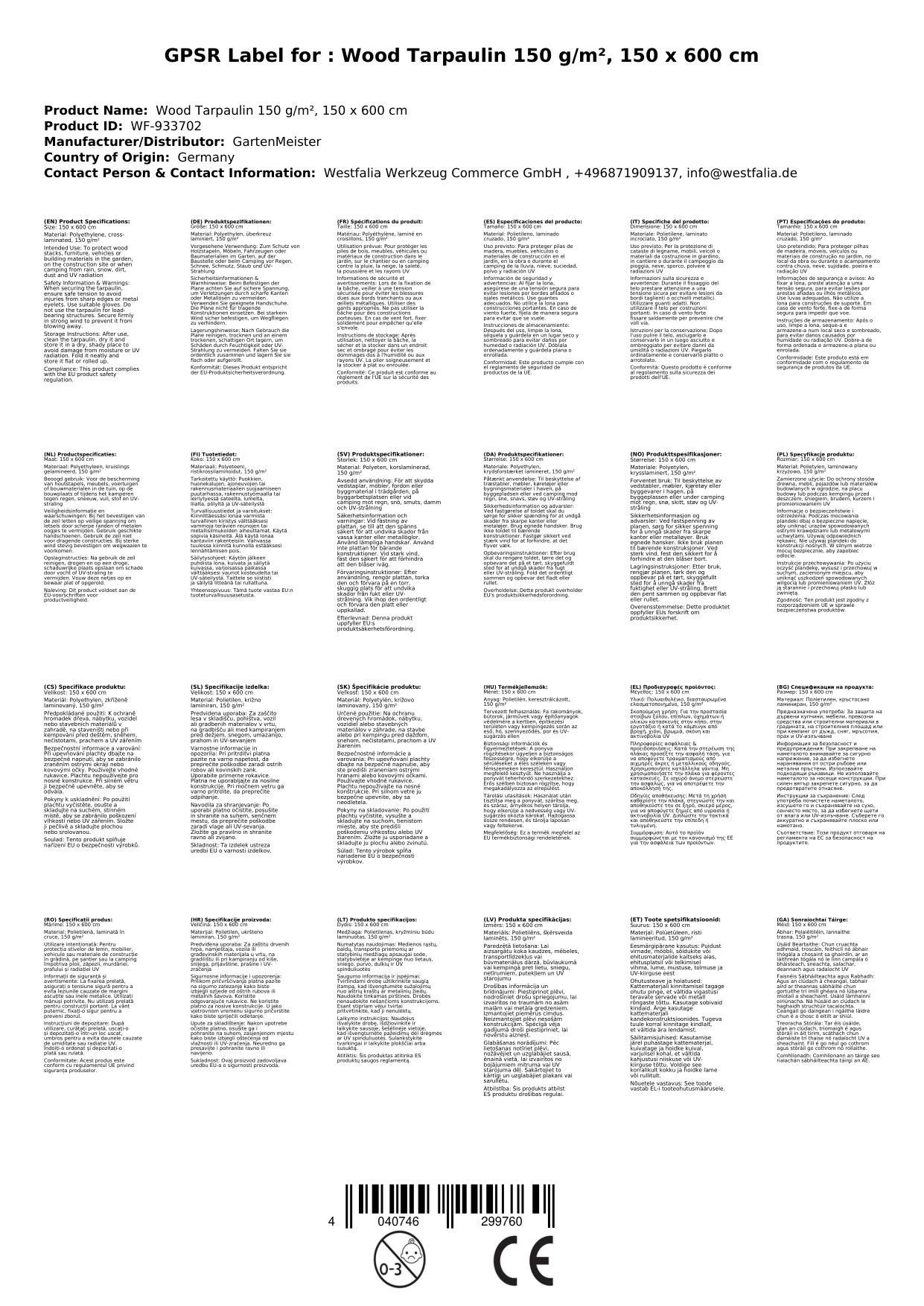 Holzabdeckplane 150 g/m², 150 x 600 cm