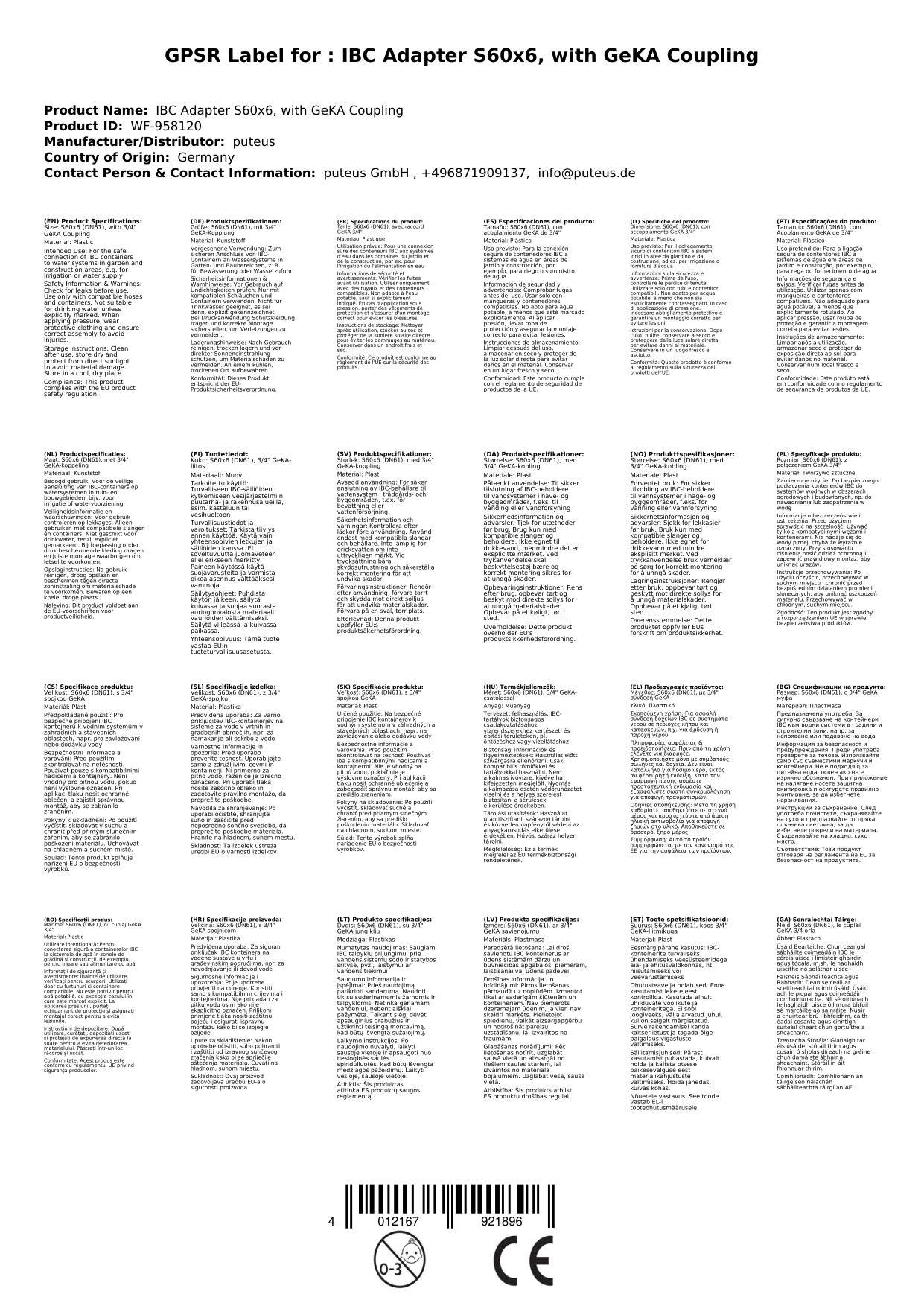 IBC Adapter S60x6, mit GeKA Kupplung