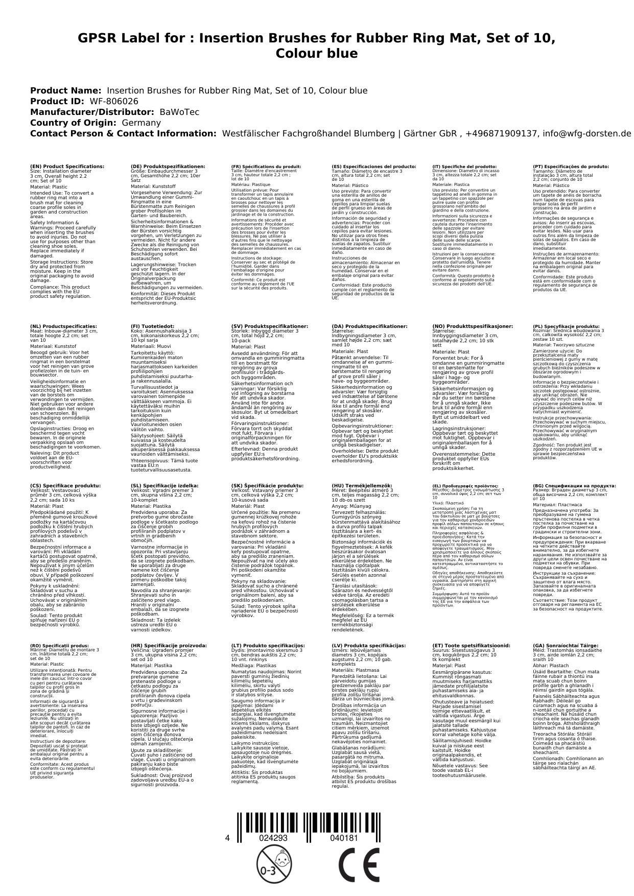 Einsatzbürsten für Gummi Ringmatte, 10er Satz, Farbe blau