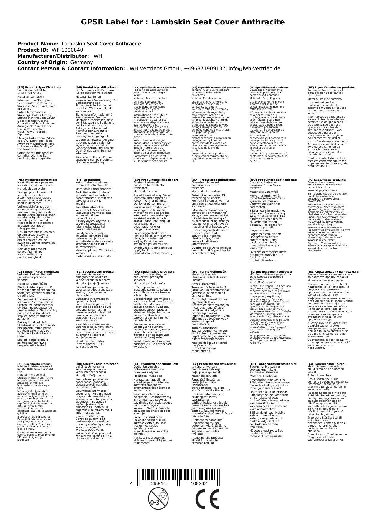 Lammfell Sitzbezug anthrazit