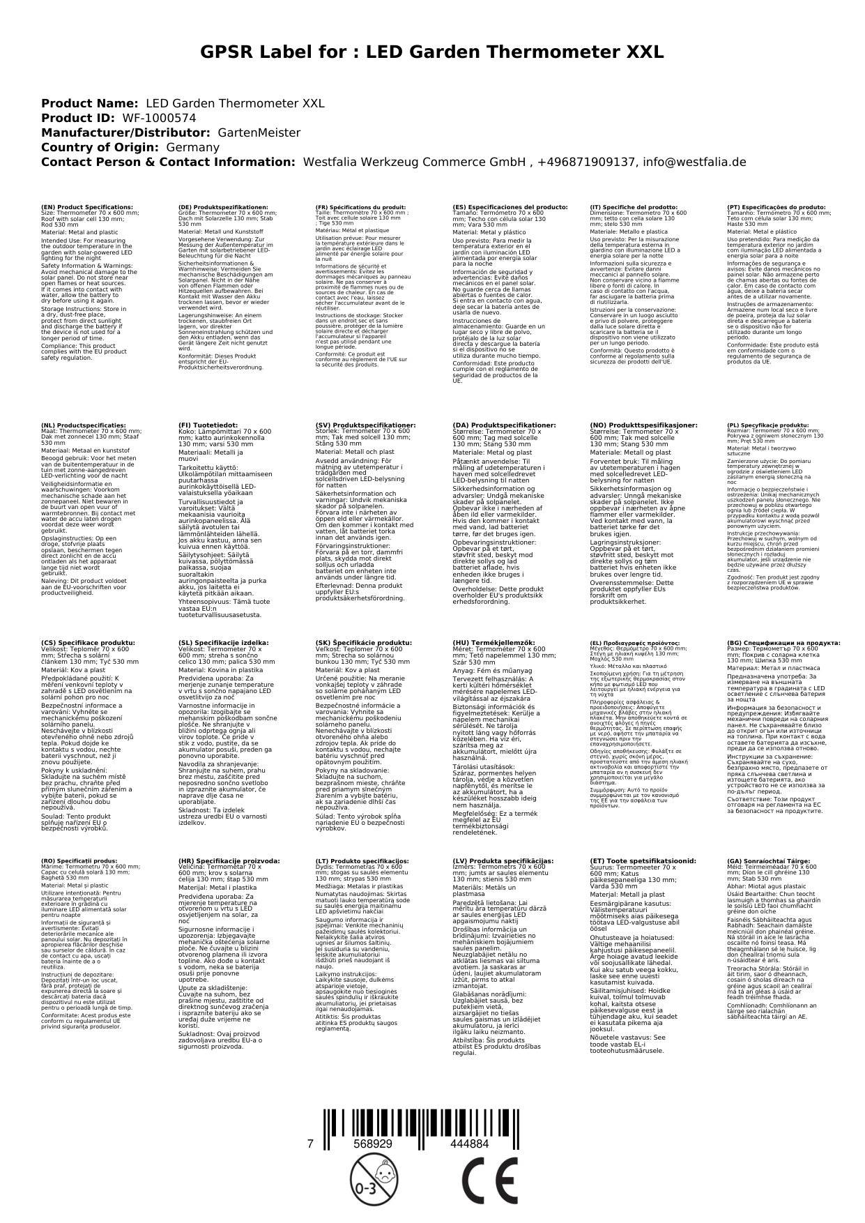 Led Garten Thermometer XXL