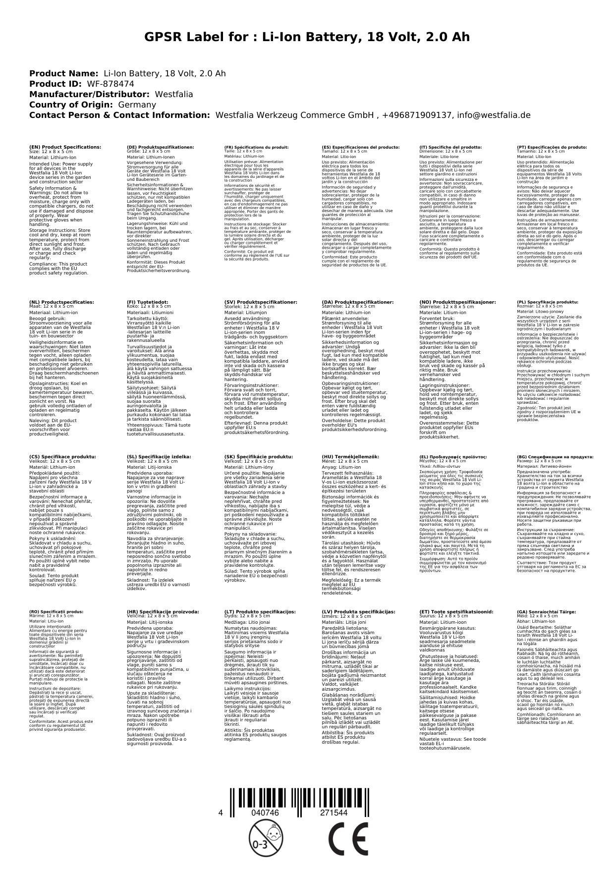 Li-Ion-Akku, 18 Volt, 2,0 Ah