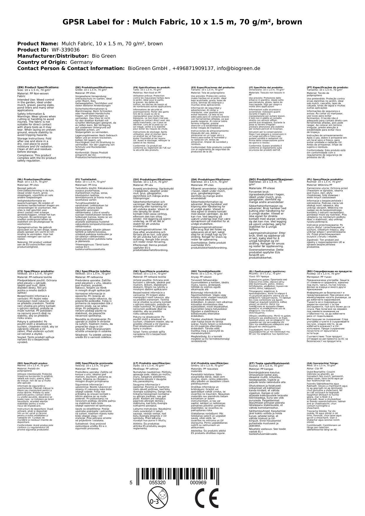 Mulch Vlies, 10 x 1.5 m,70 g/m², braun