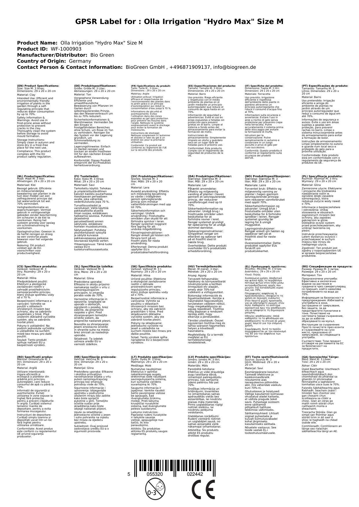 Olla-Bewässerung "Hydro Max" Größe M