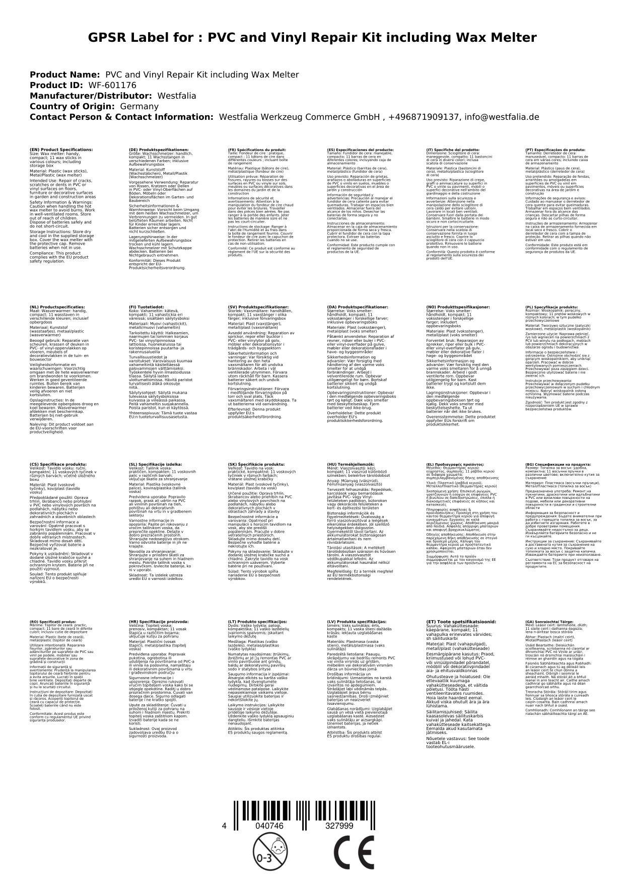 PVC- und Vinyl-Reparaturset inklusive Wachsschmelzer