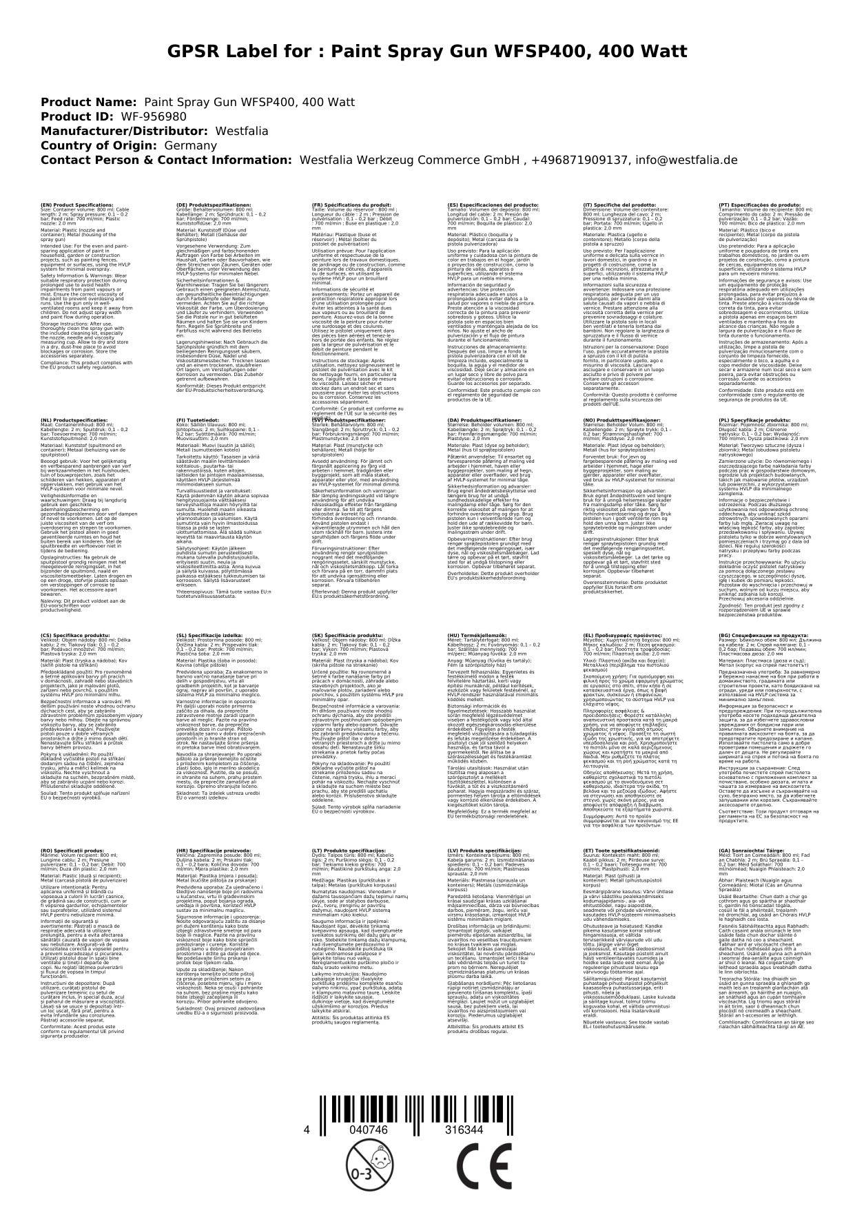 Farbspritzpistole WFSP400, 400 Watt