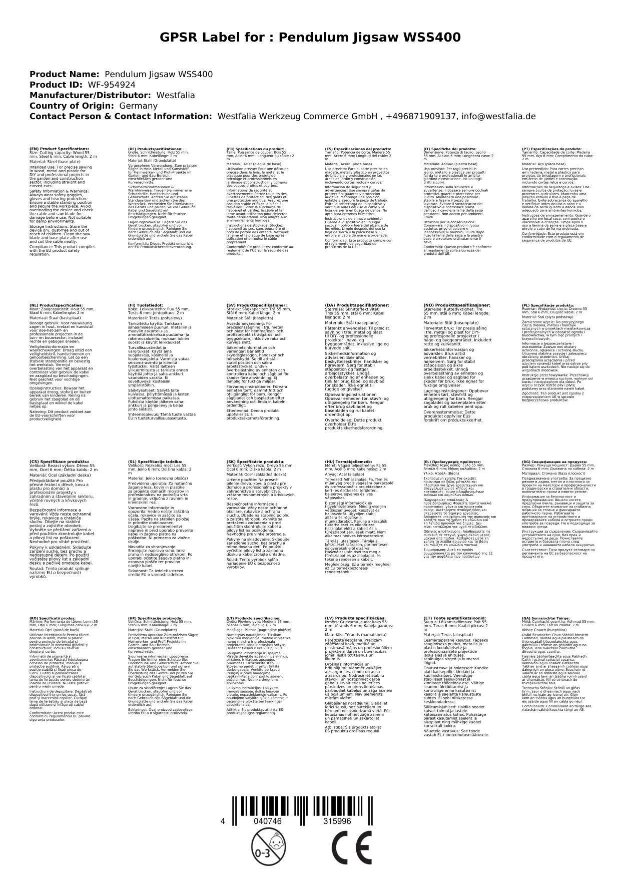 Pendelhubstichsäge WSS400