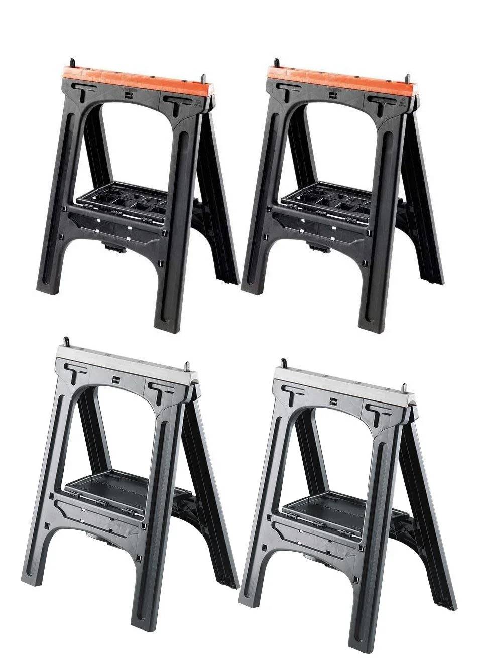 Kunststoff Allzweckbock 2er Set, Tragkraft je Bock 200 kg, orange mit perforierter Ablageplatte