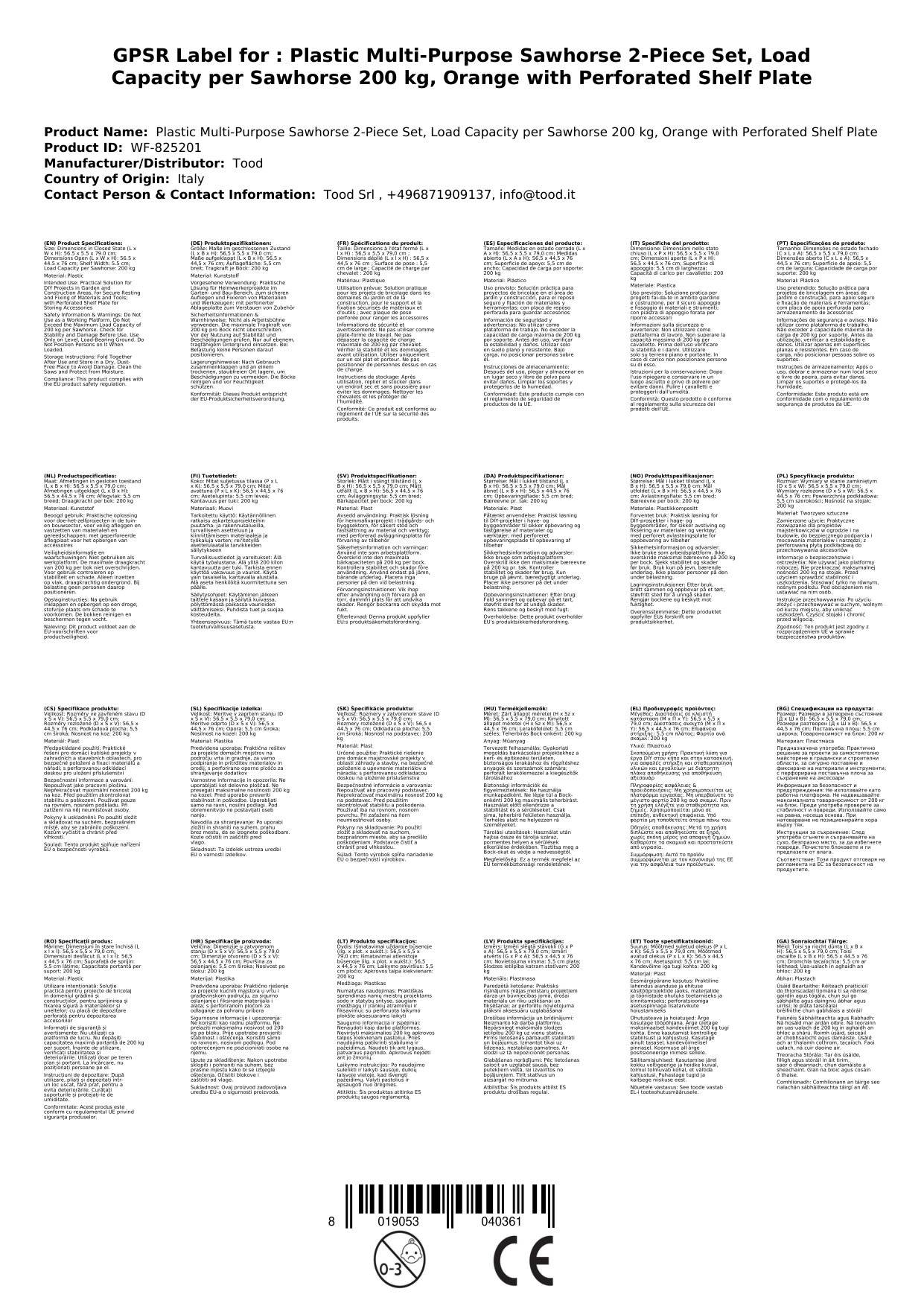 Kunststoff Allzweckbock 2er Set, Tragkraft je Bock 200 kg, orange mit perforierter Ablageplatte