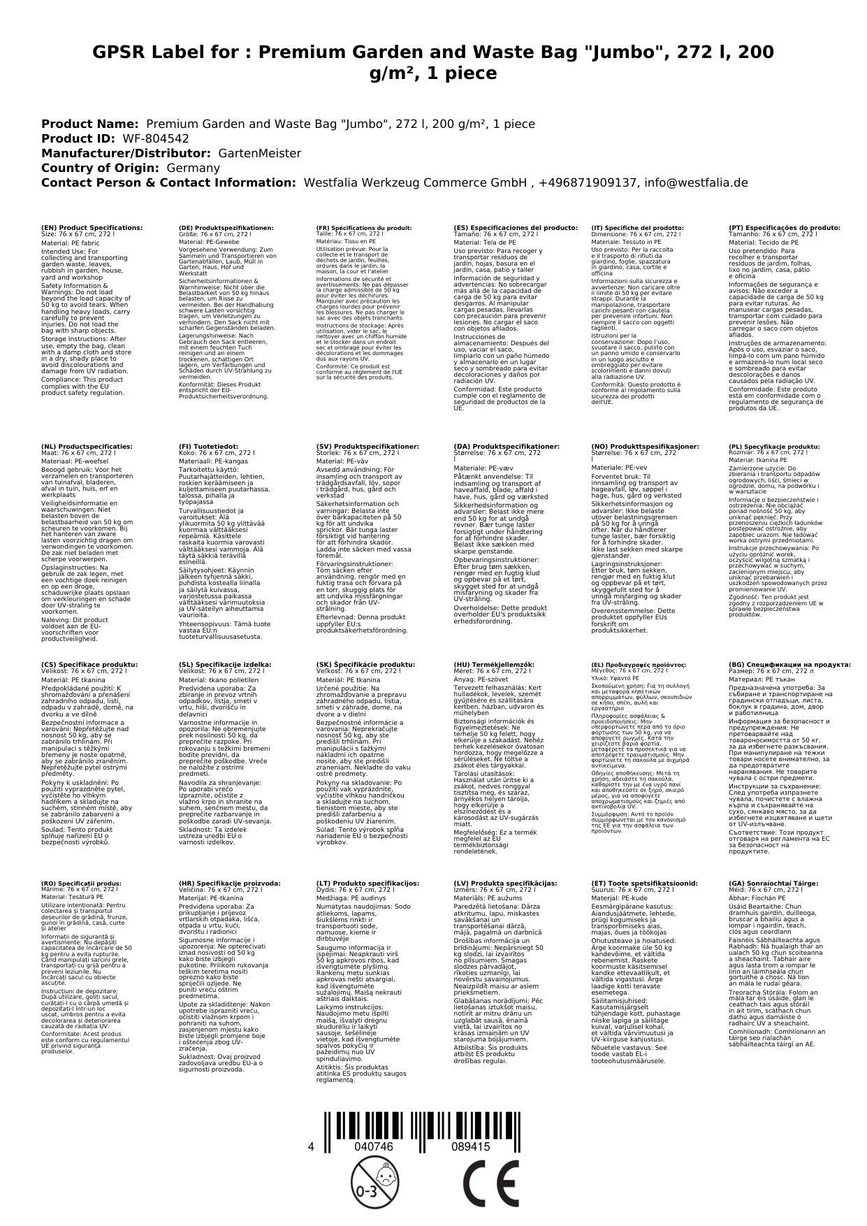 Premium Garten- und Abfallsack "Jumbo", 272 l, 200 g/m², 1 Stück