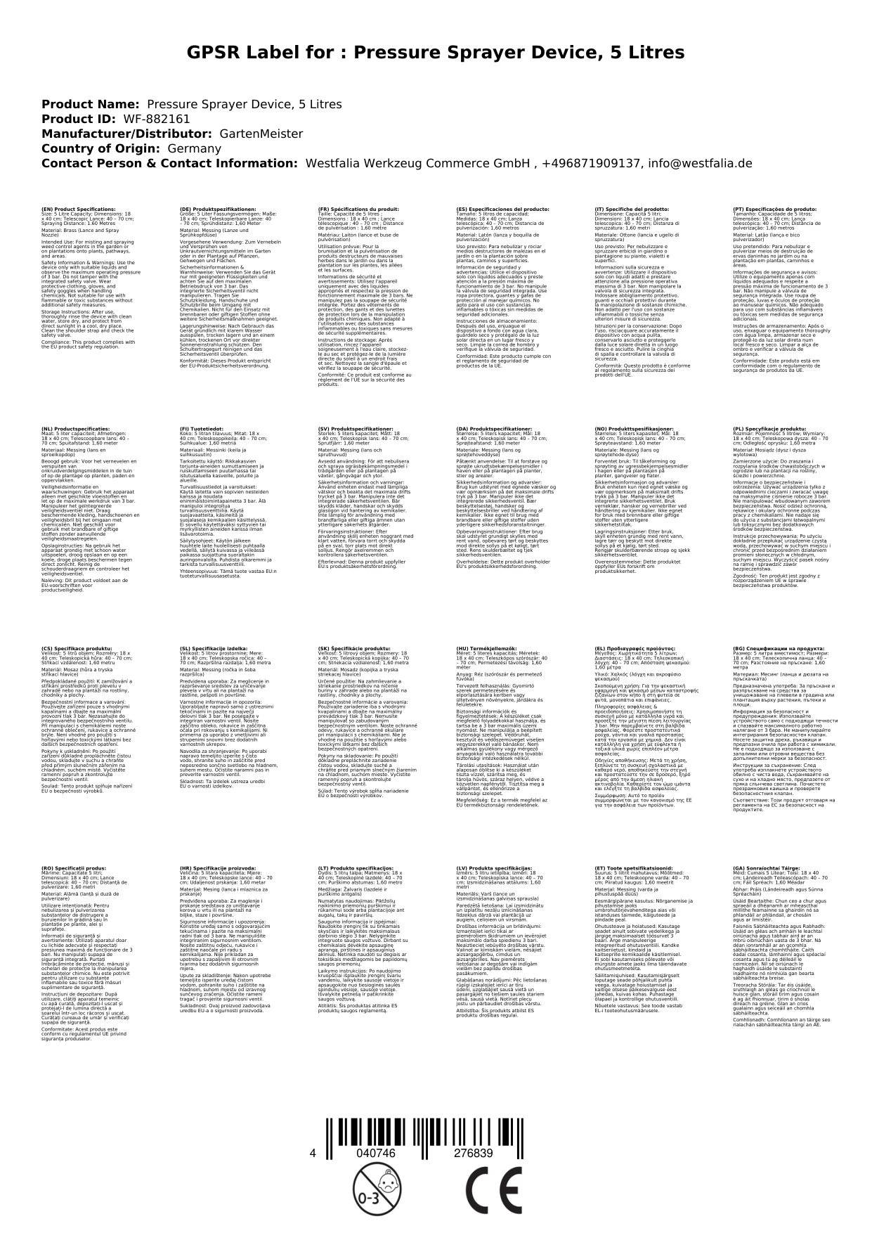 Drucksprühgerät, 5 Liter