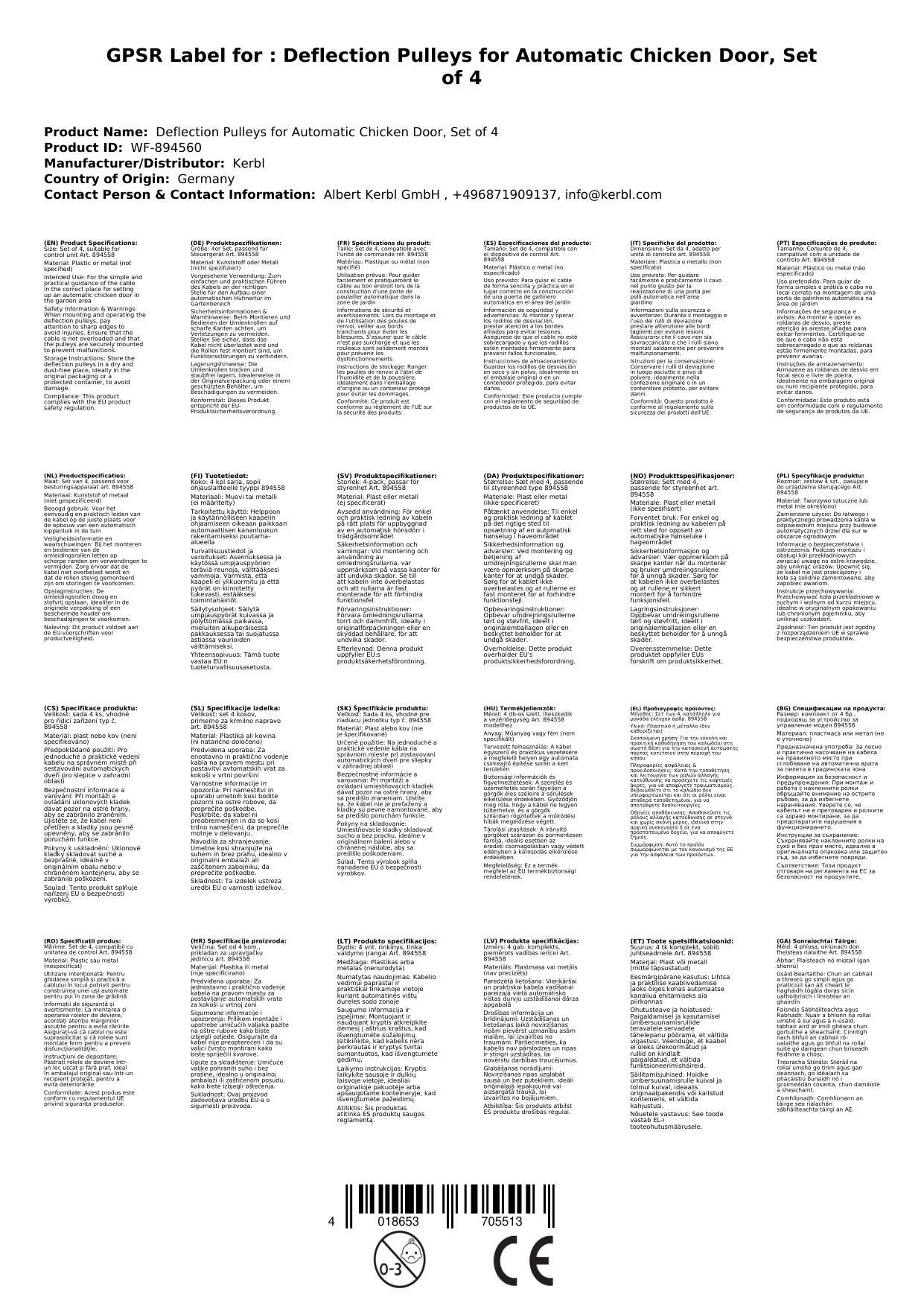 Umlenkrollen für automatische Hühnertür, 4er Set