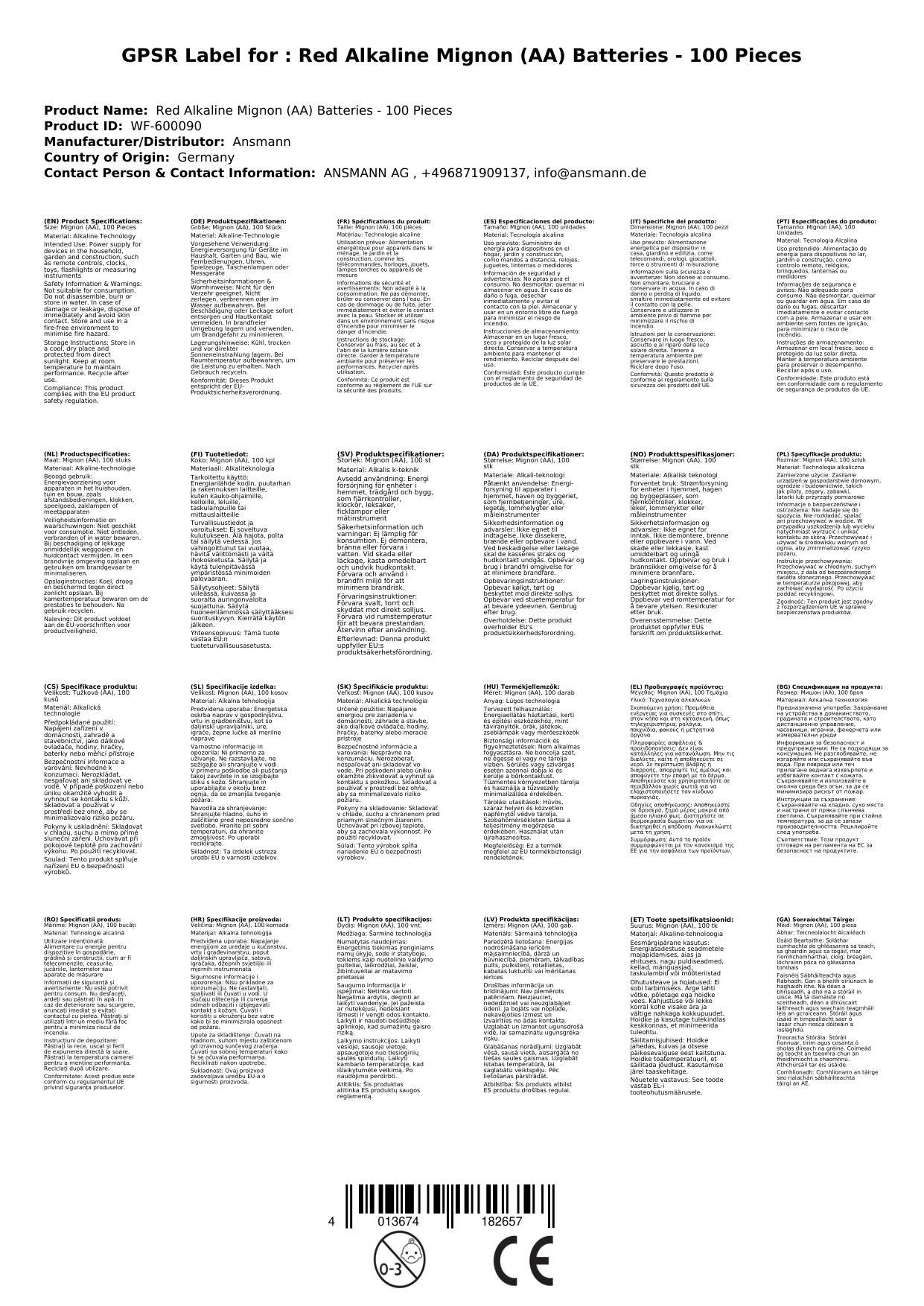 Red-Alkaline Mignon (AA) Batterien - 100 Stück