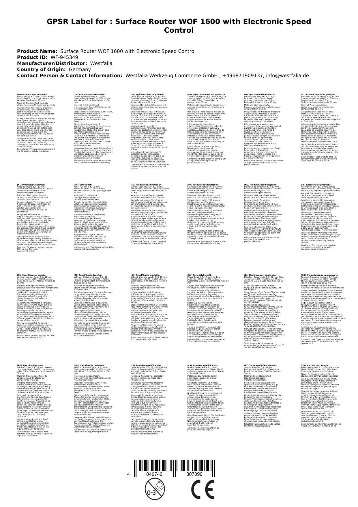 Oberfräse WOF 1600 mit elektronischer Drehzahlsteuerung
