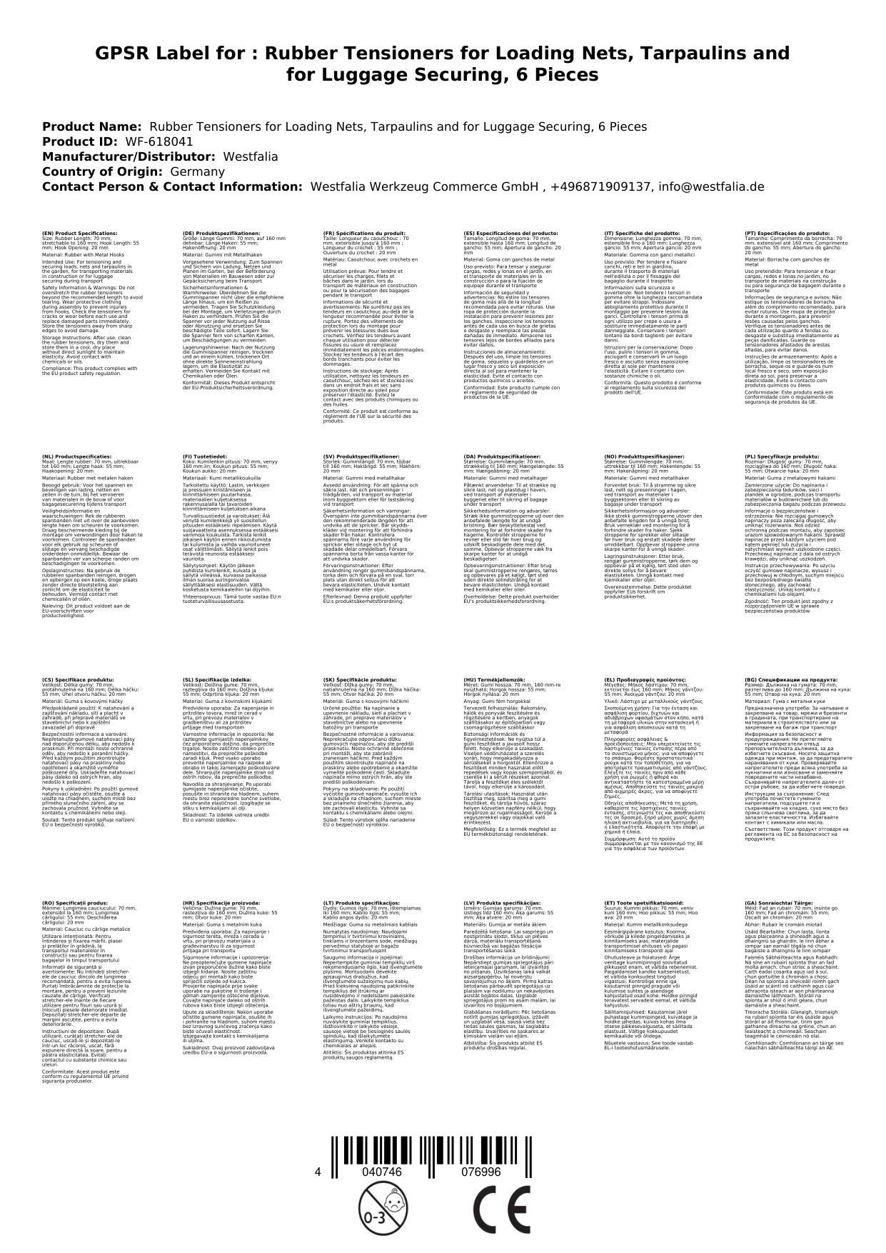 Gummispanner für Ladenetze, Planen u. zur Gepäcksicherung, 6 Stück