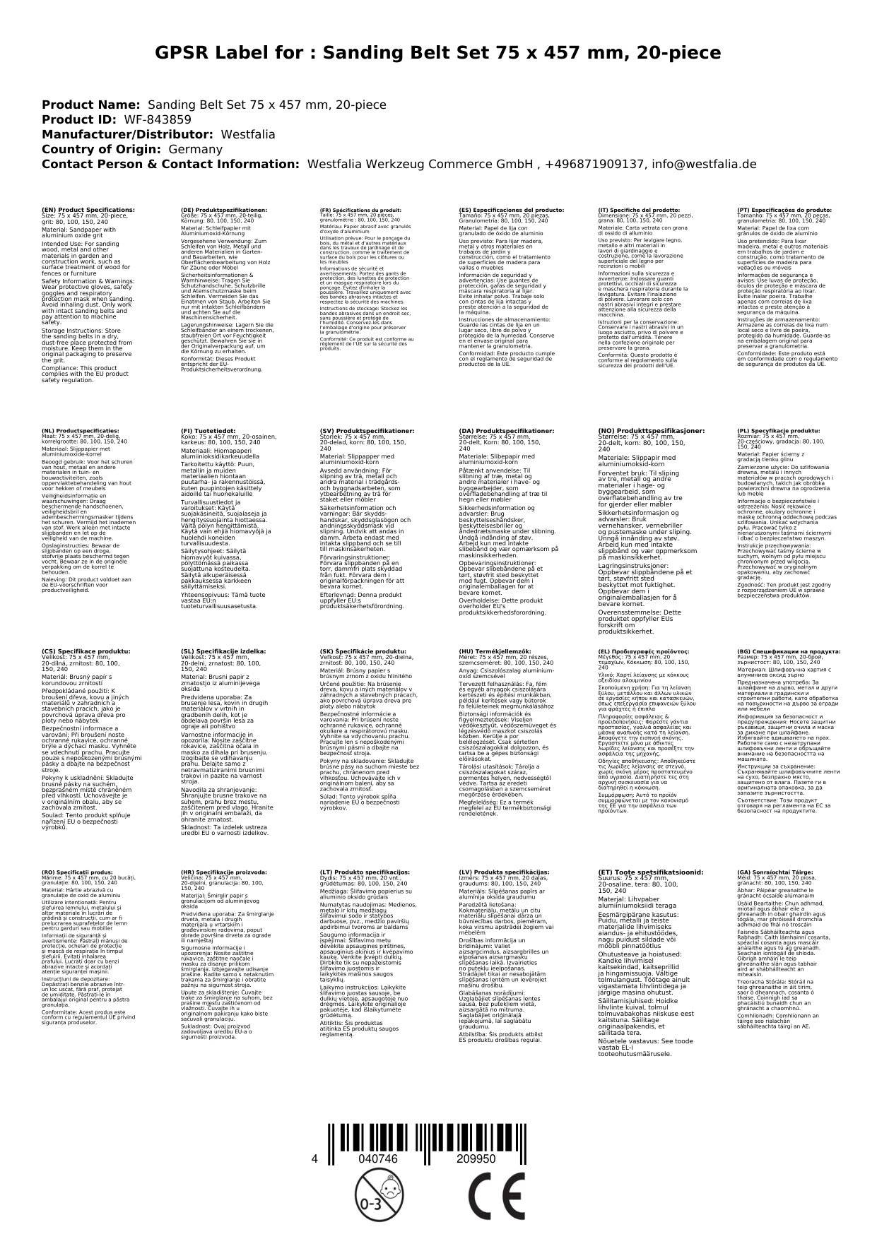 Schleifband-Set 75 x 457 mm, 20-teilig