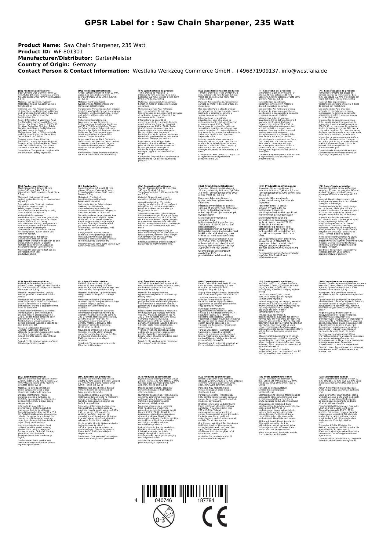 Schärfgerät für Sägeketten, 235 Watt