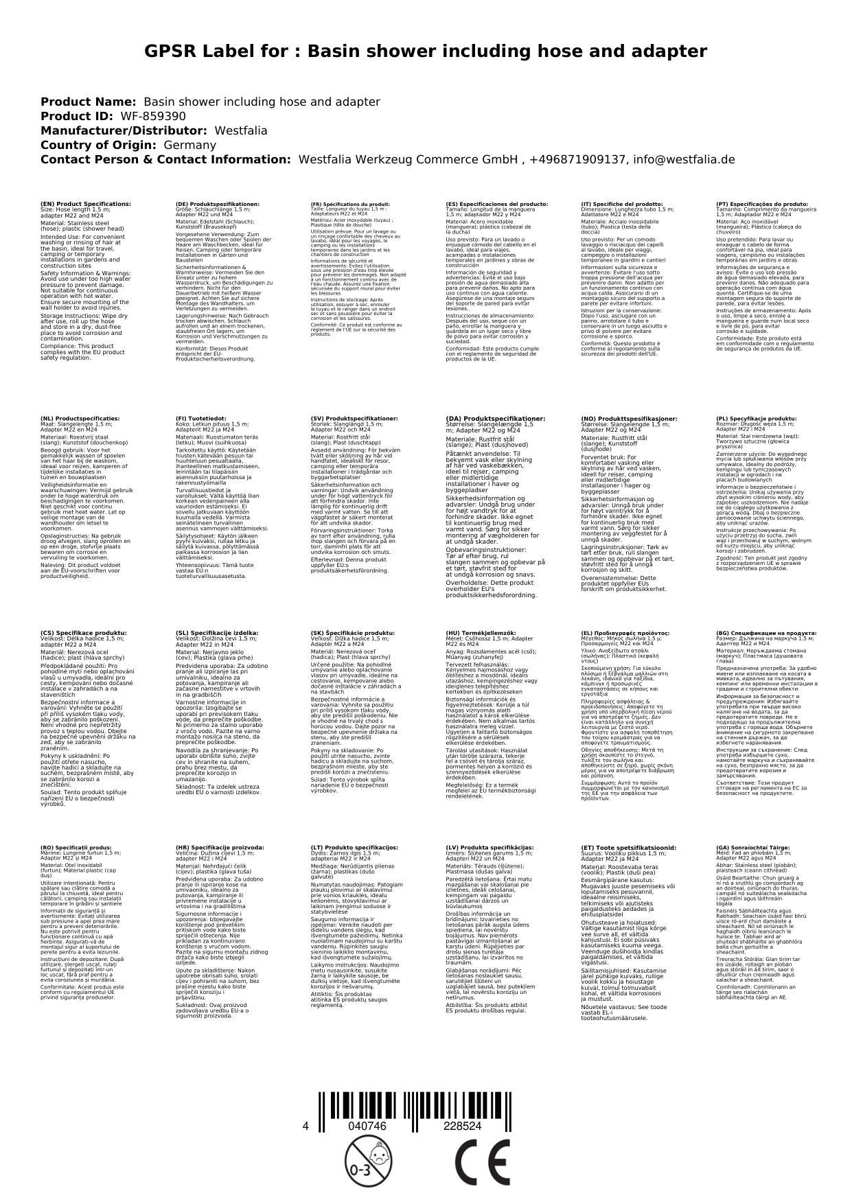 Waschbeckenbrause inkl. Schlauch und Adapter